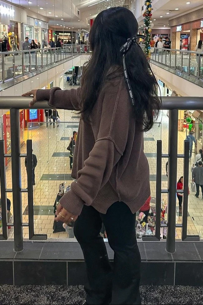 Brown Exposed Seam Side Slit Sweater - Image 8