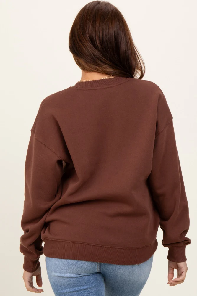 Brown Fleece Crew Neck Relaxed Fit Sweatshirt - Image 3