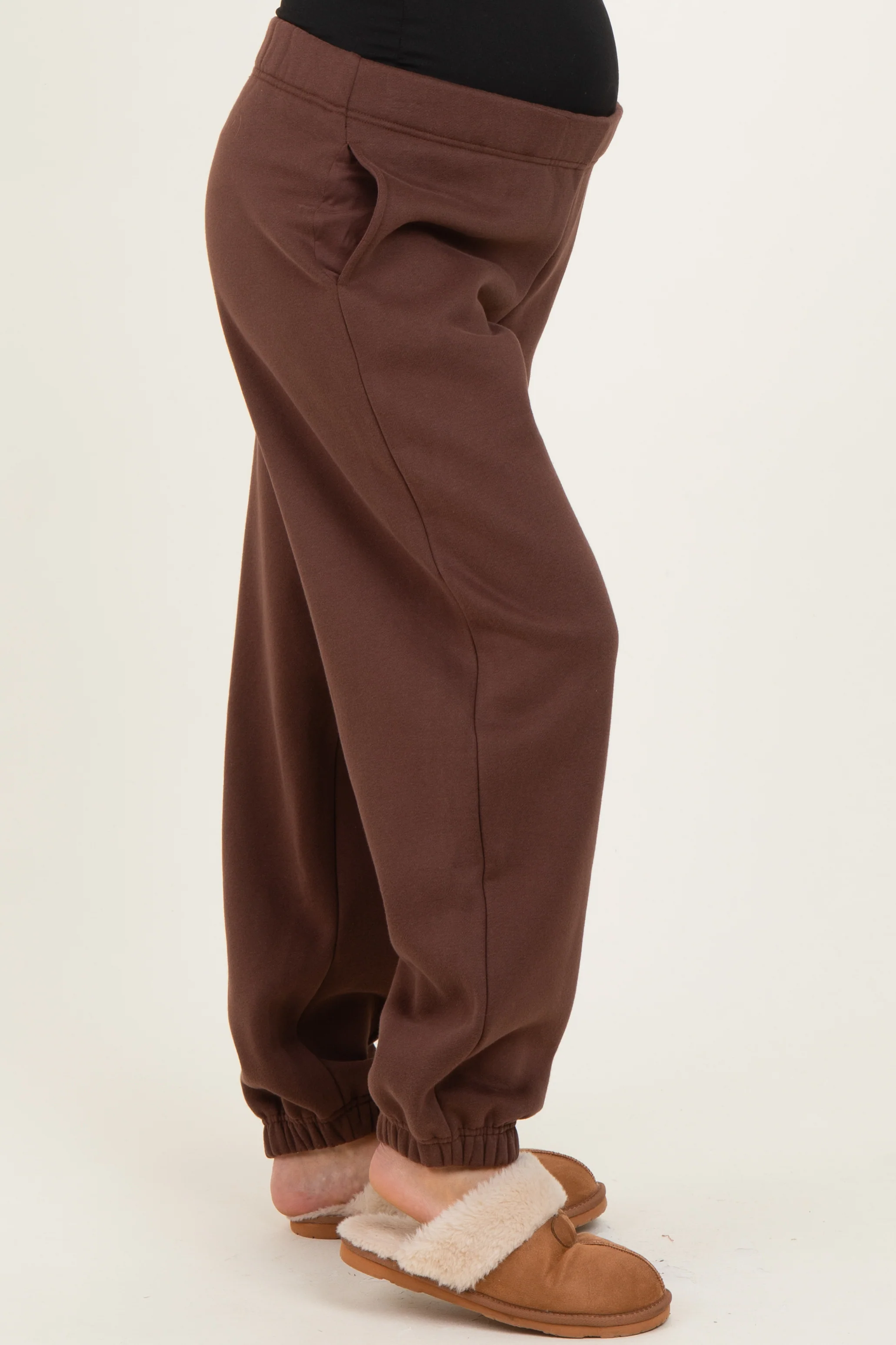 Brown Fleece Maternity Sweatpants - Image 3