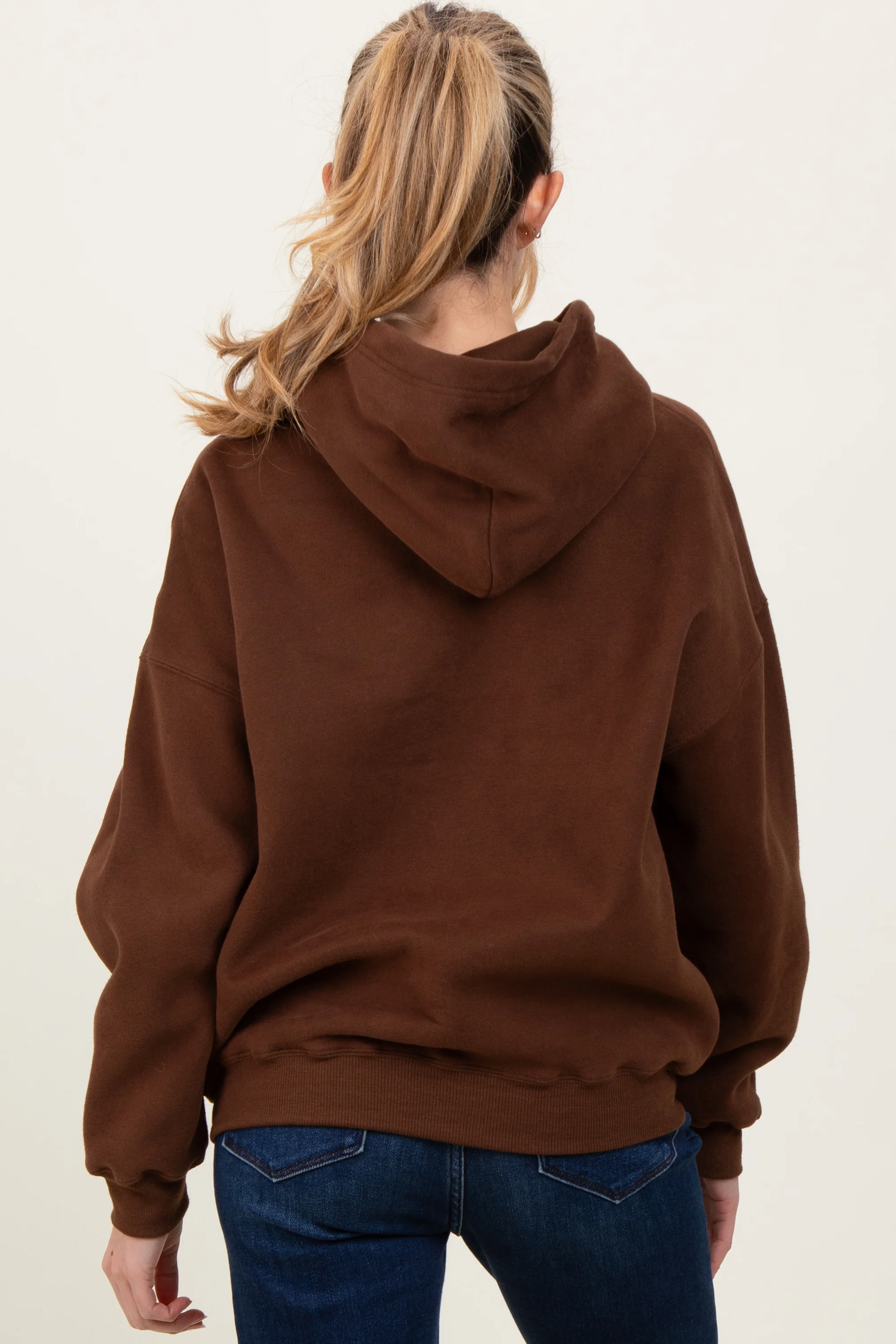 Brown Fleece Oversized Pullover Maternity Hoodie - Image 4