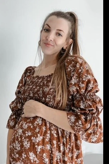 Brown Floral Ruffle Sleeve Smocked Maternity Dress - Image 6
