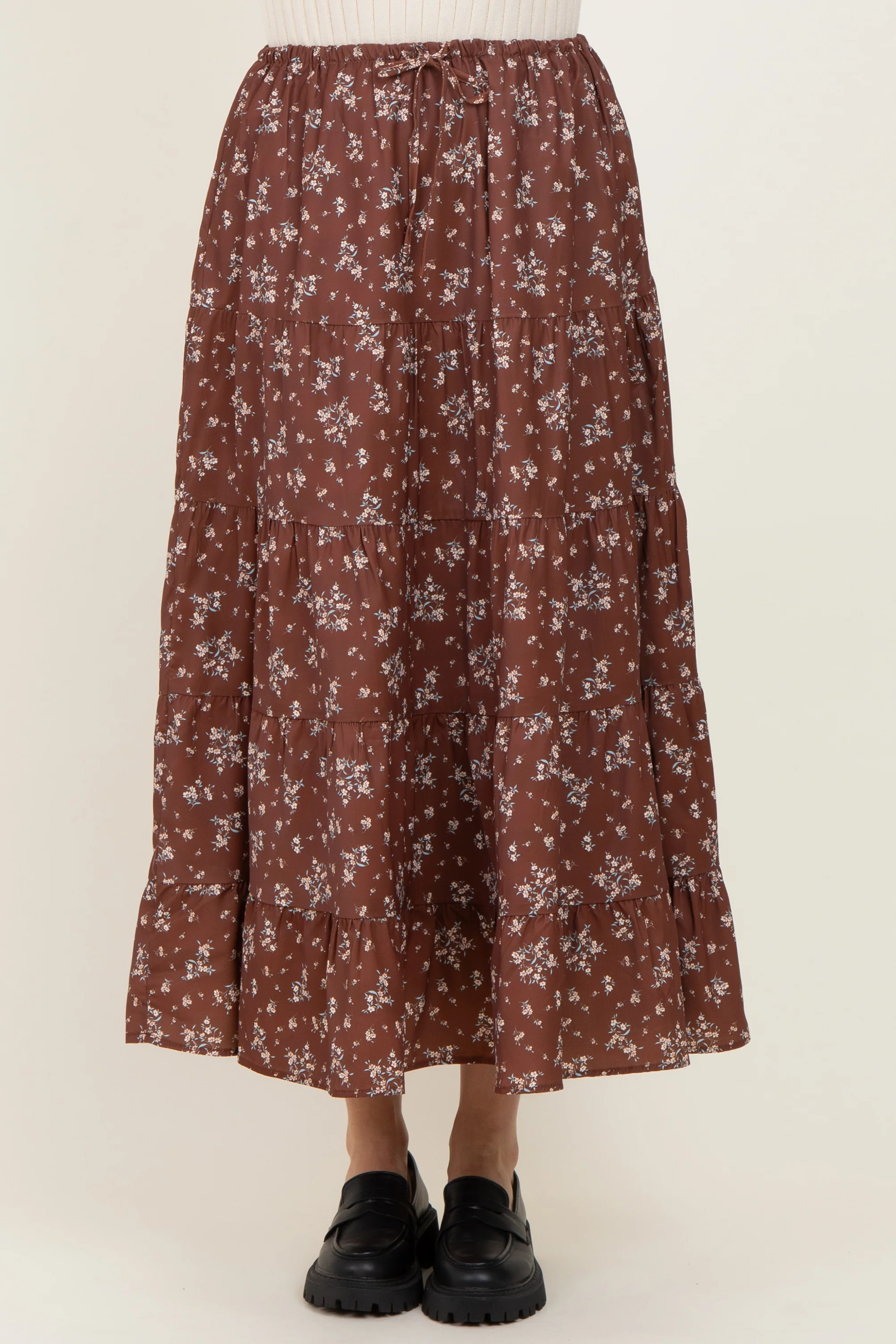 Brown Floral Tiered Maxi Skirt - Image 2