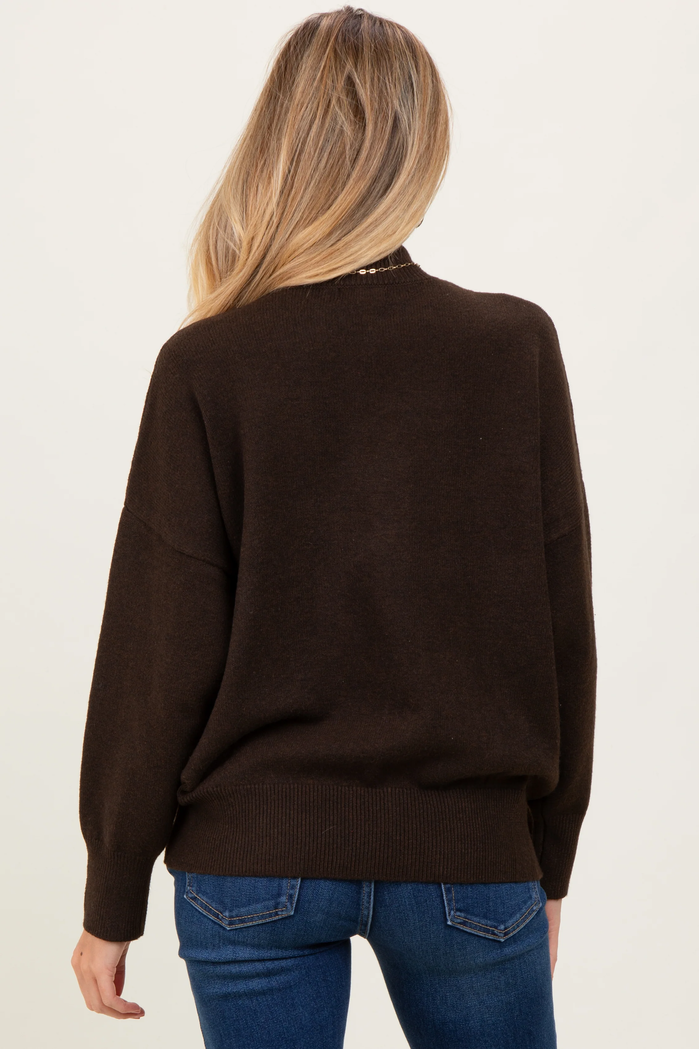 Brown Front Seam Mock Neck Maternity Sweater - Image 4