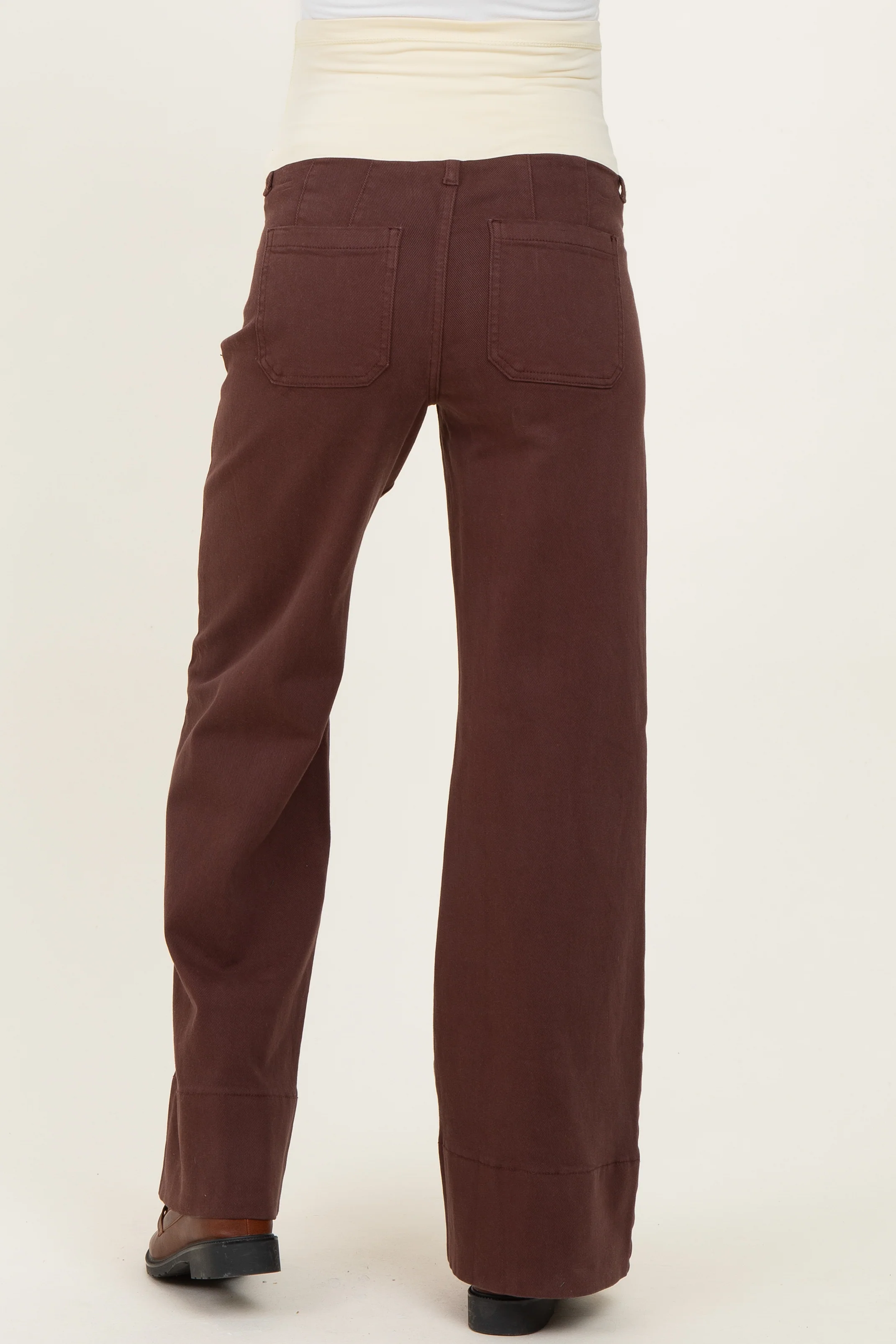 Brown Front Seam Wide Leg Maternity Jeans - Image 5