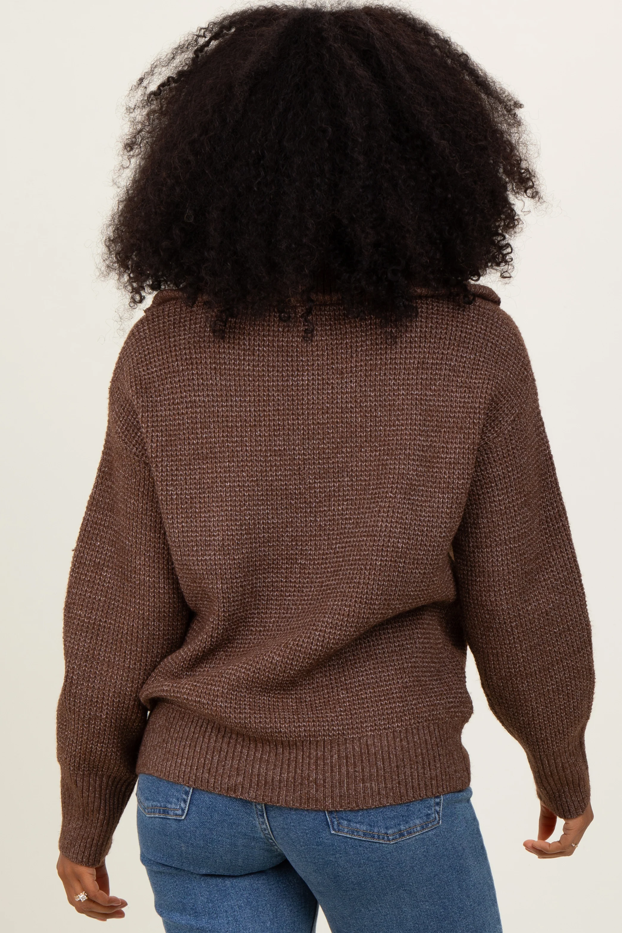 Brown Half Zip Pullover Sweater - Image 4