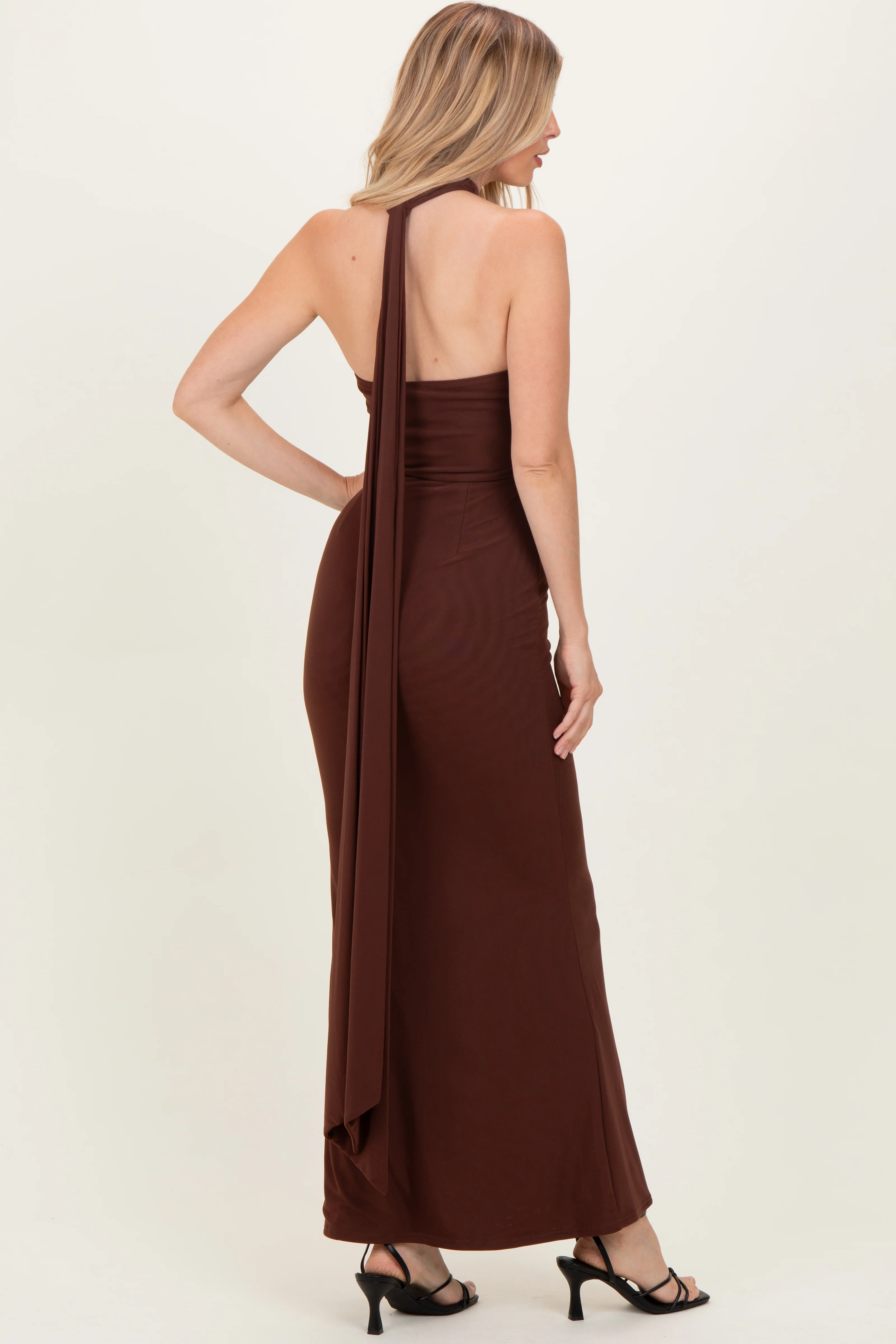 Brown Halter Neck Maxi Dress - Image 4