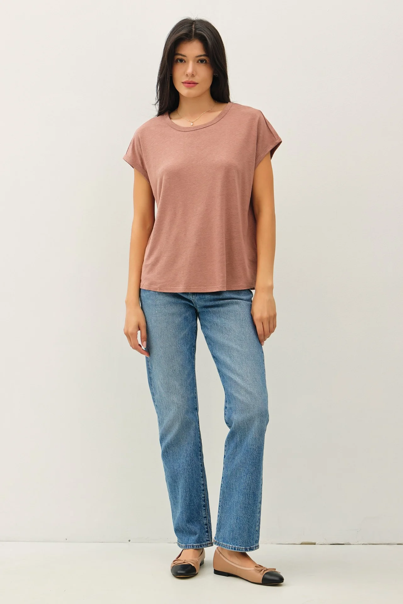 Brown Linen Blend Short Sleeve Tee - Image 3