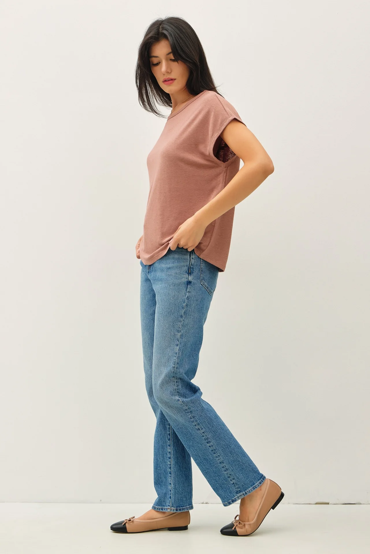 Brown Linen Blend Short Sleeve Tee - Image 4