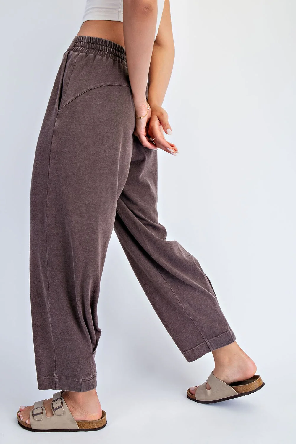 Brown Mineral Wash Pleated Lounge Pants - Image 3