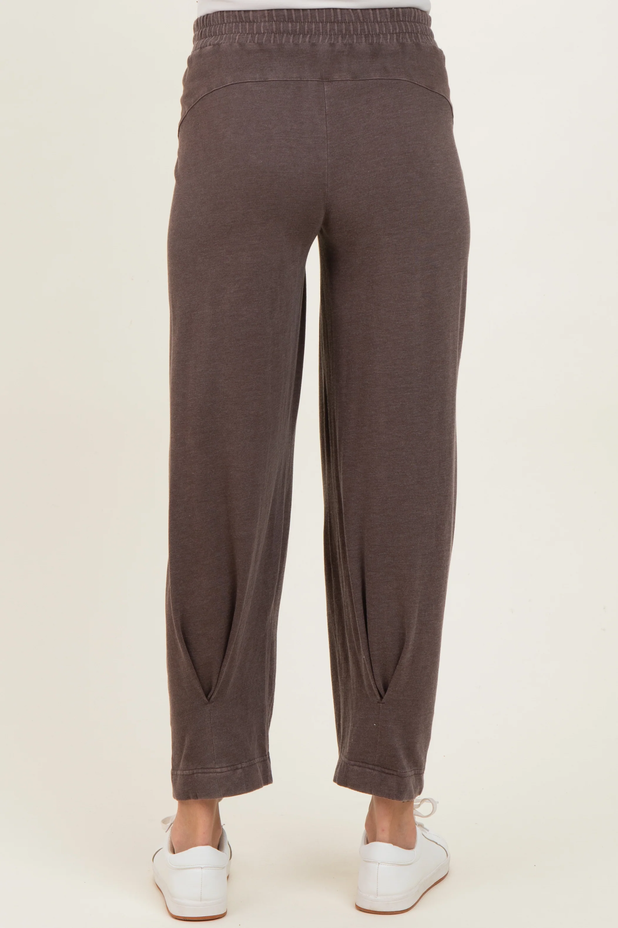 Brown Mineral Wash Pleated Maternity Lounge Pants - Image 4
