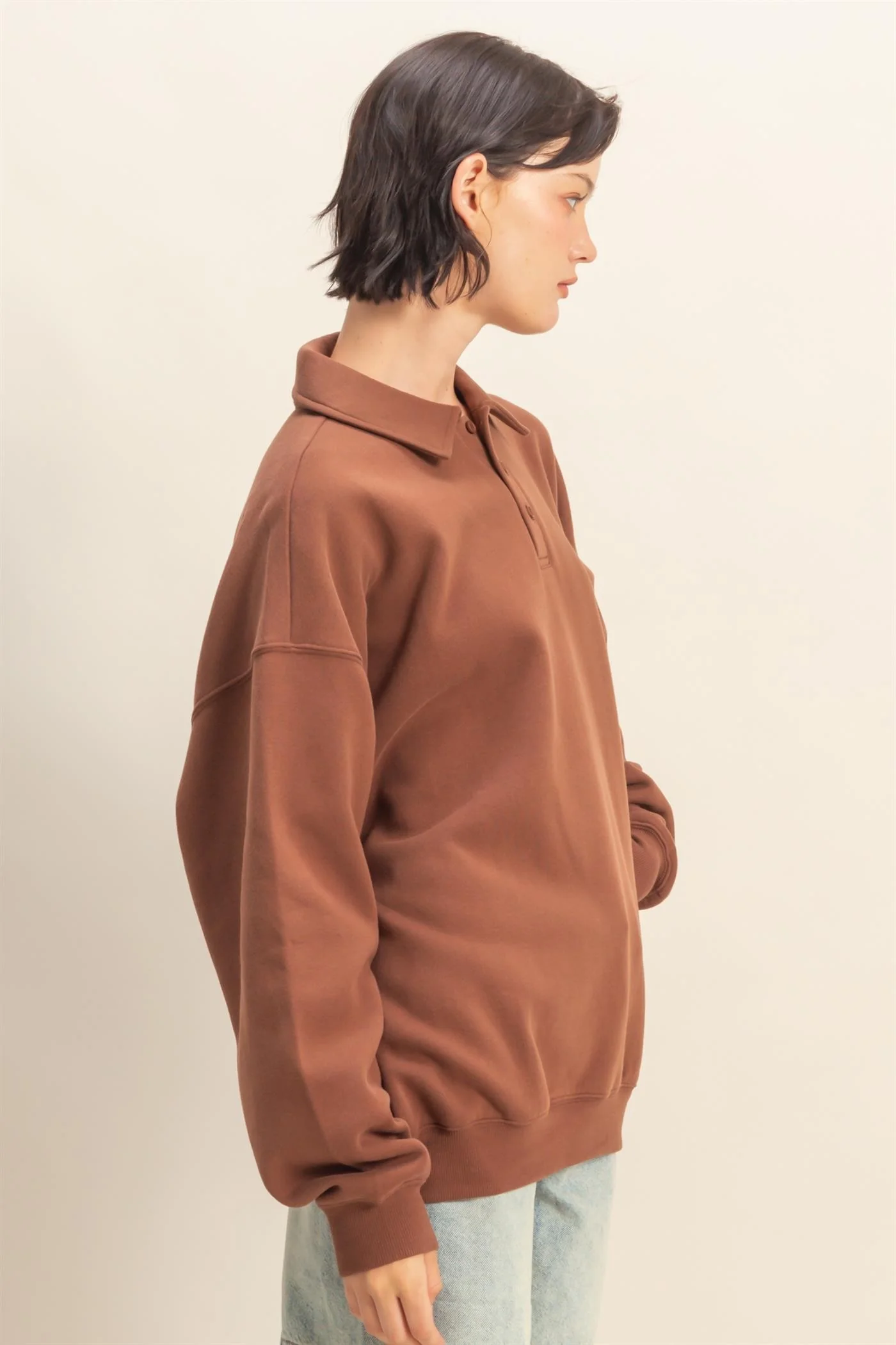 Brown Oversized Polo Pullover - Image 2