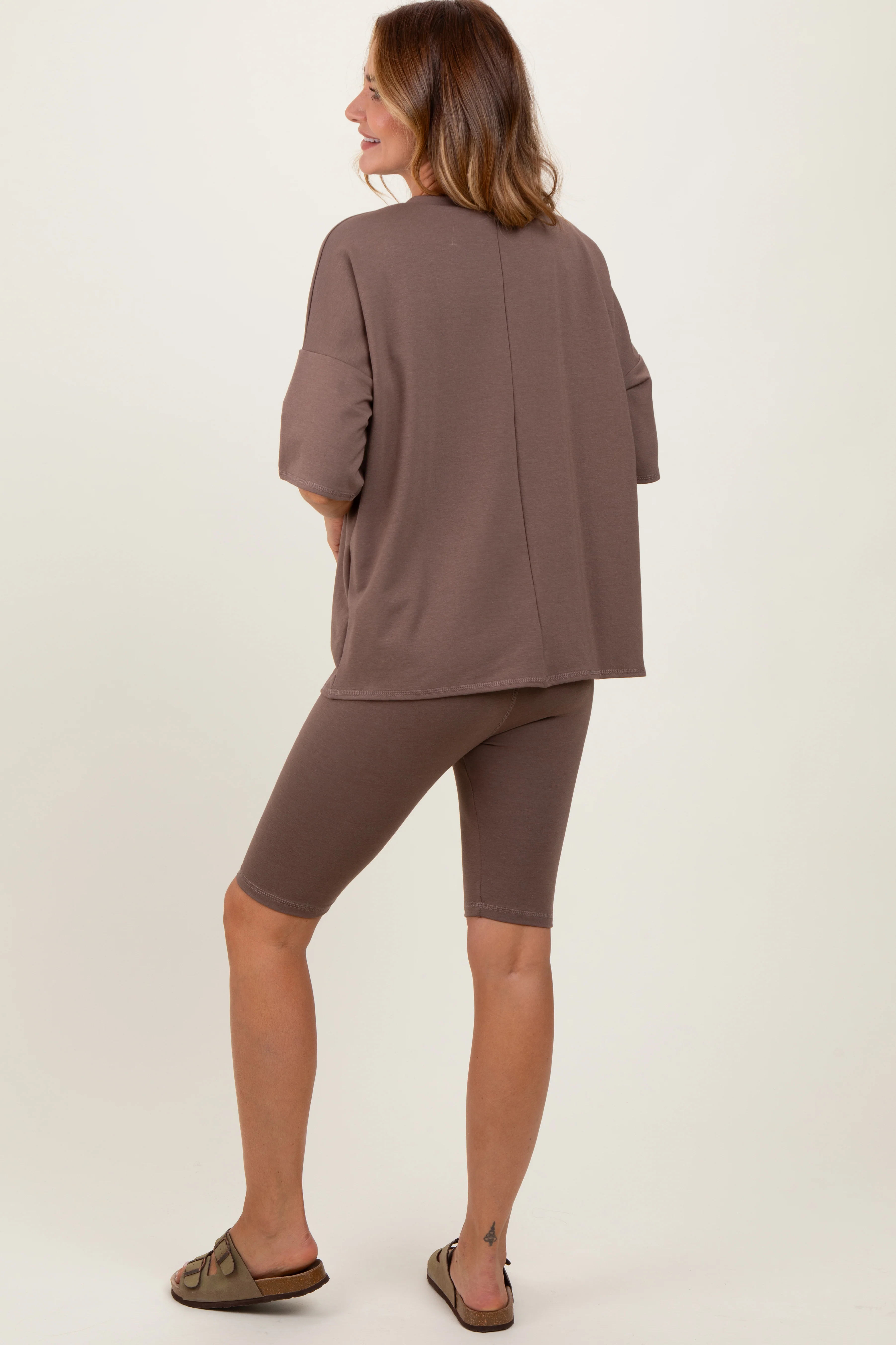 Brown Oversized Short Sleeve Biker Short Set - Image 4