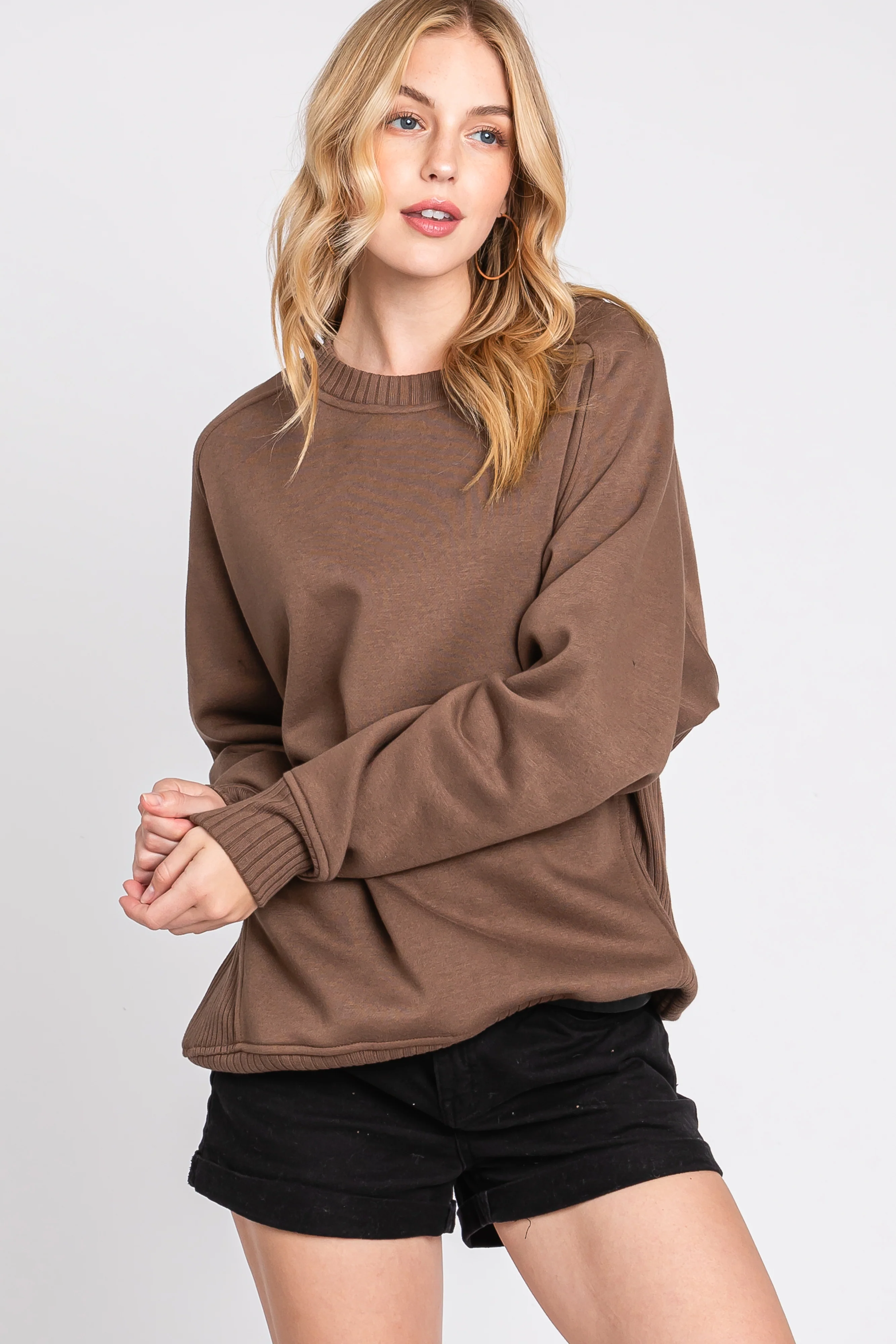 Brown Pullover Maternity Terry Crewneck - Image 5
