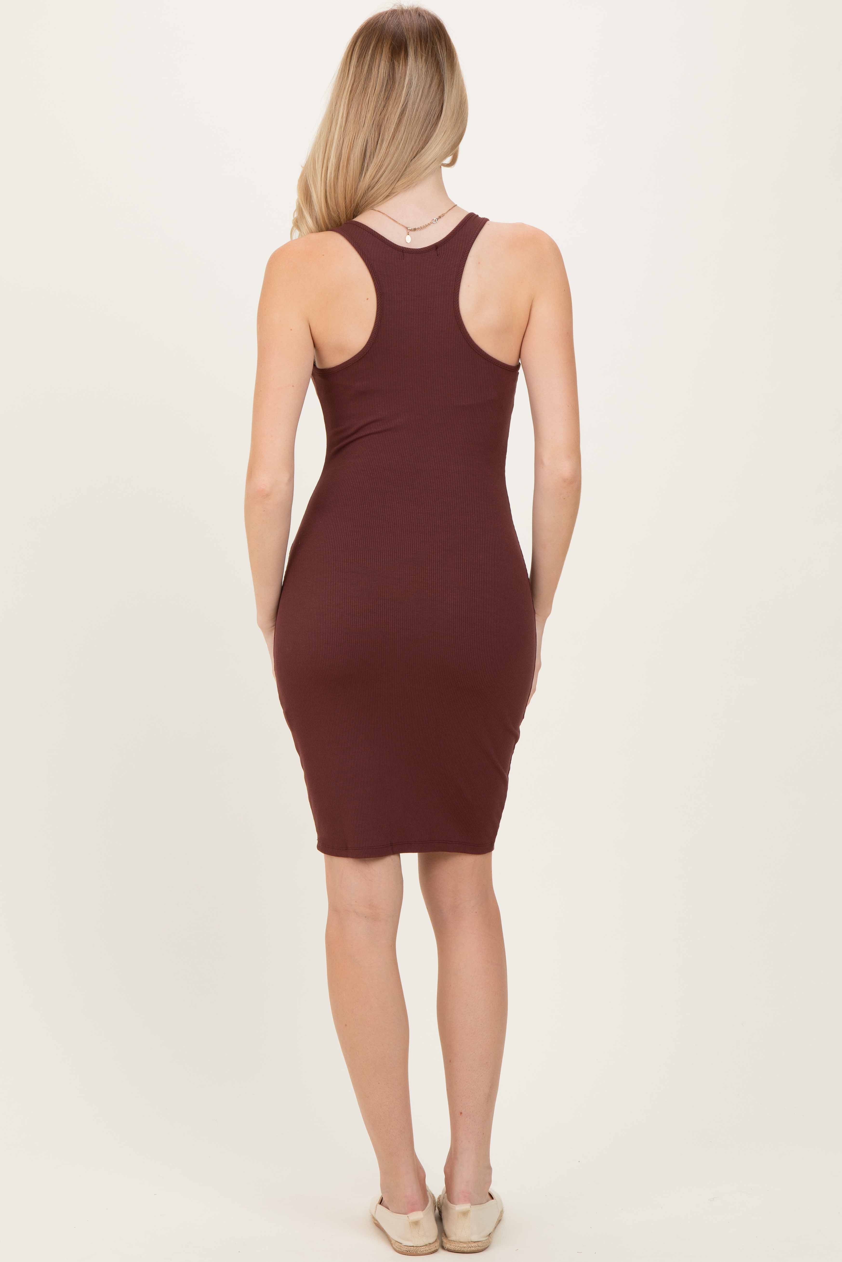 Brown Rib Knit Sleeveless Dress - Image 4