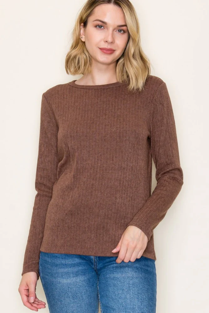 Brown Ribbed Knit Maternity Long Sleeve Top - Image 4