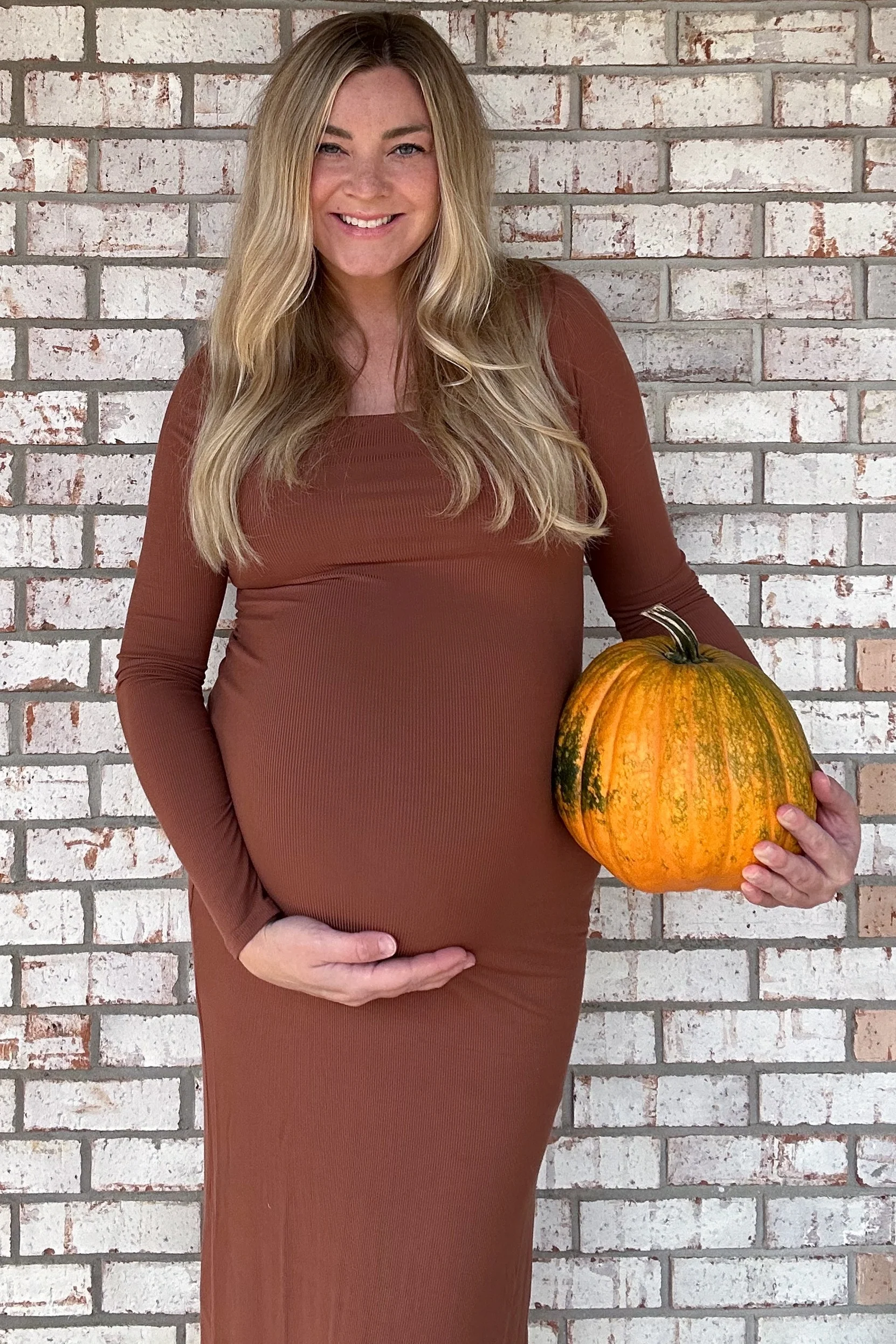 Brown Ribbed Side Slit Maternity Midi Dress - Image 6