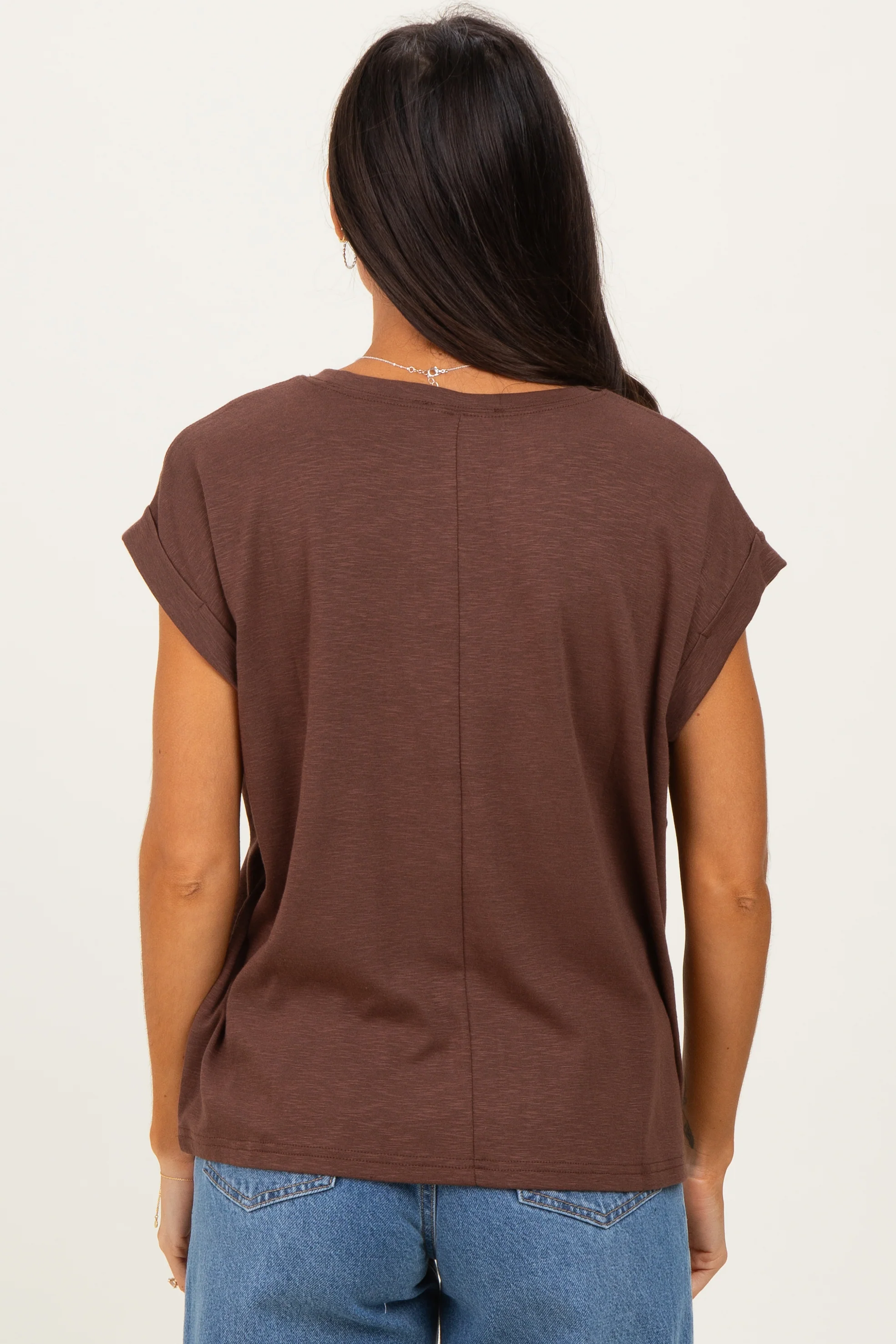 Brown Rolled Short Sleeve Tee - Image 4
