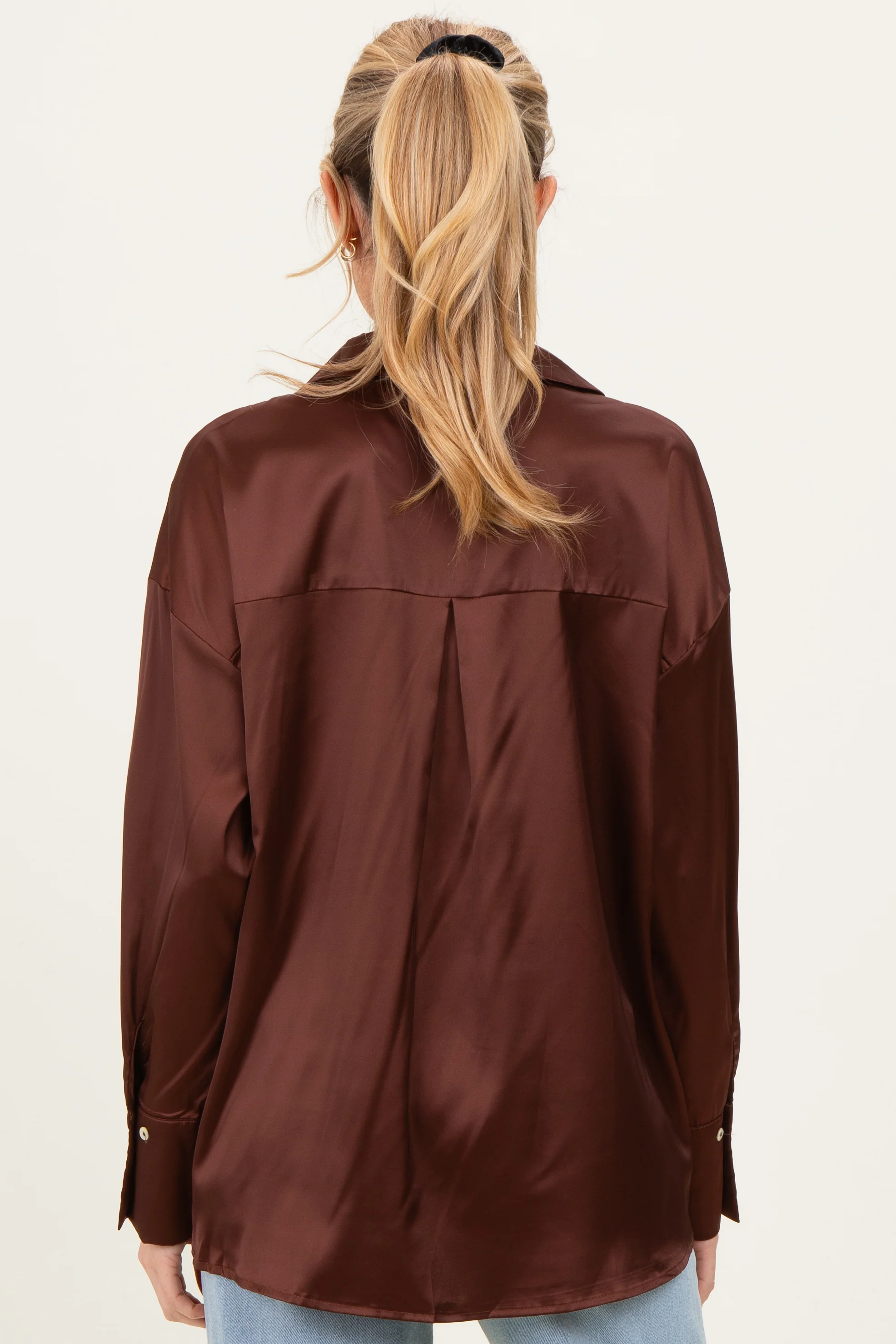 Brown Satin Button Up Maternity Blouse - Image 4
