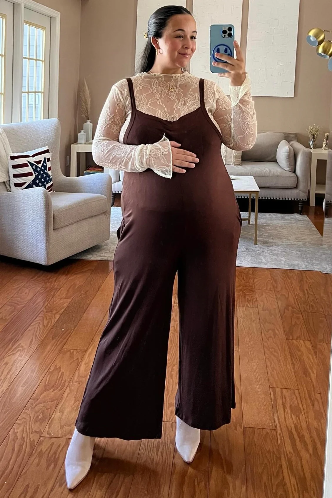 Brown Sleeveless Pocketed Wide Leg Maternity Jumpsuit - Image 5