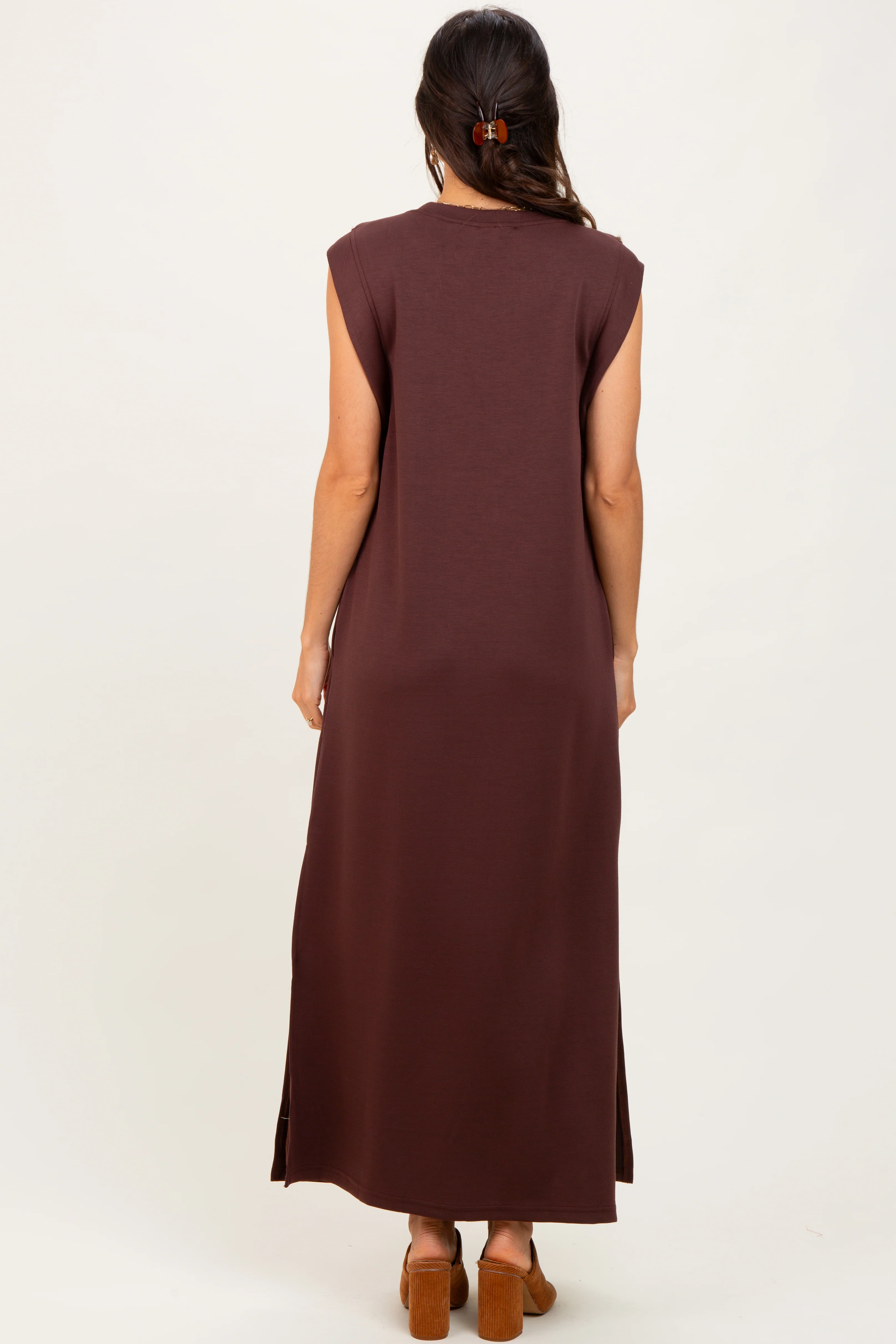 Brown Sleeveless Side Slit Midi Dress - Image 4