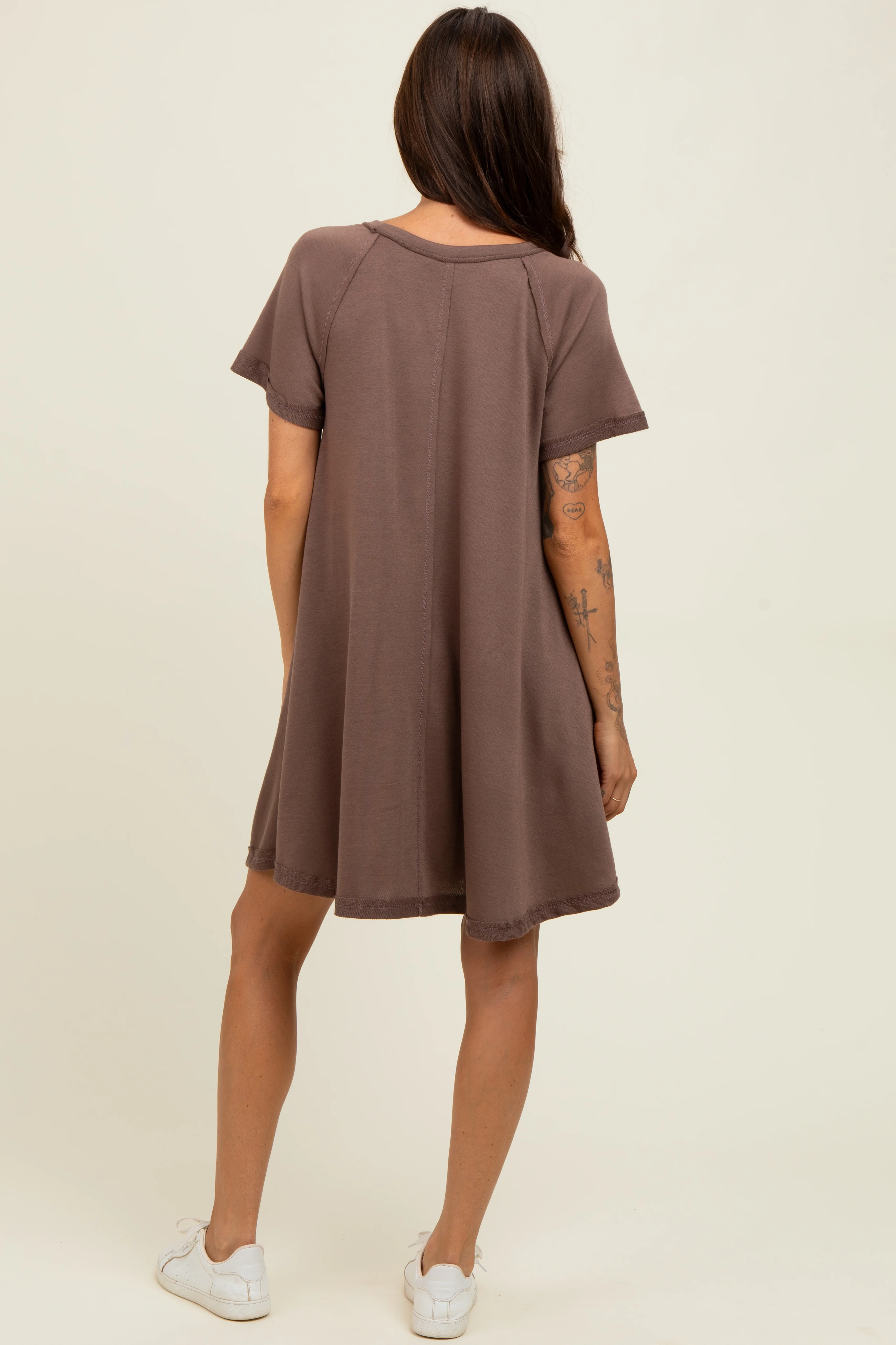 Brown Solid T-shirt Mini Dress - Image 4