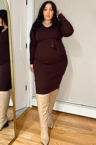 Brown Tie Front Maternity Sweater Midi Dress - Image 6
