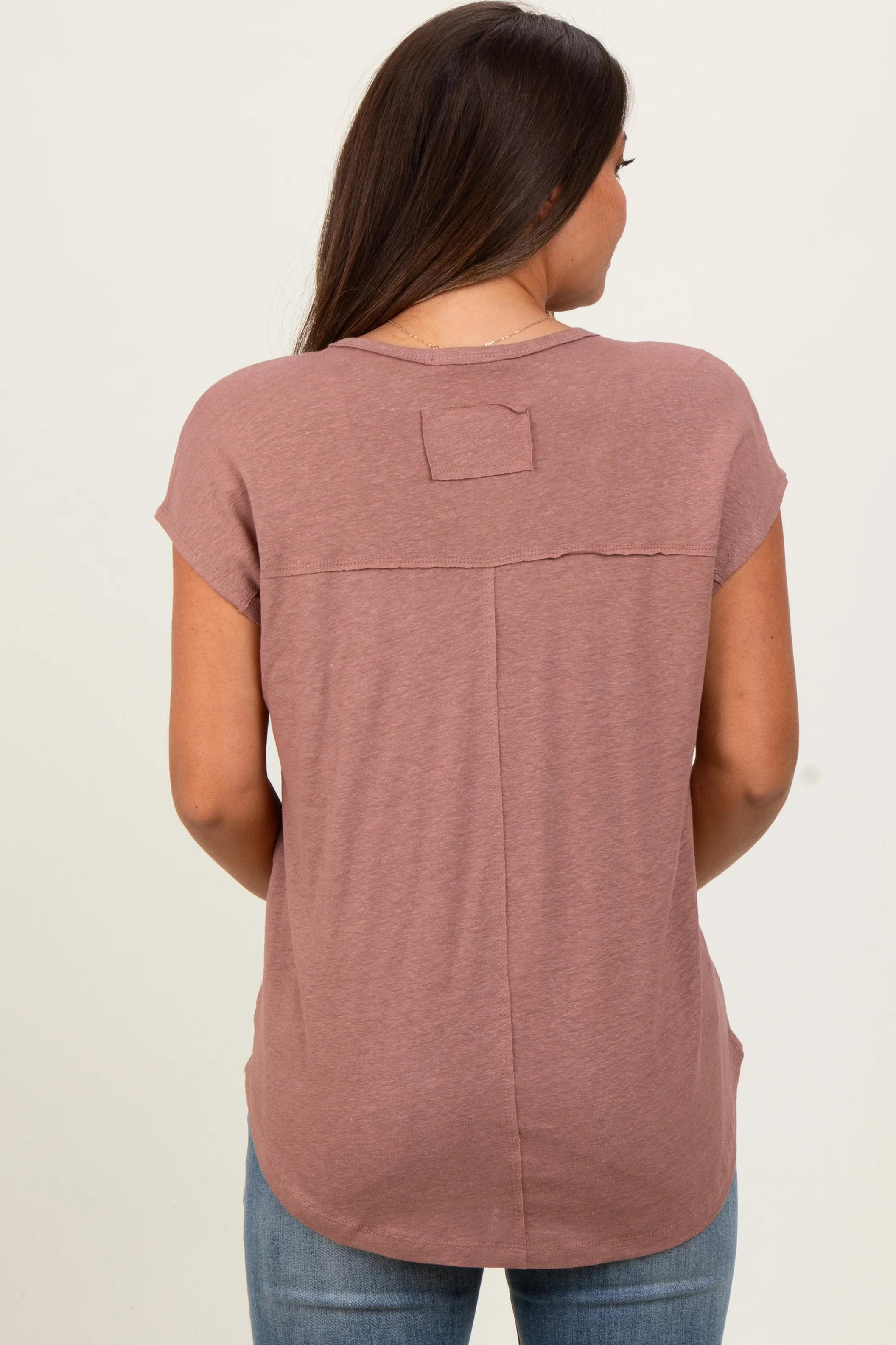 Brown V-Neck Maternity Top - Image 2