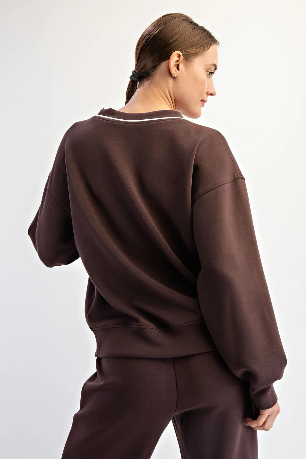 Brown V-Neck Sweatshirt - Image 3