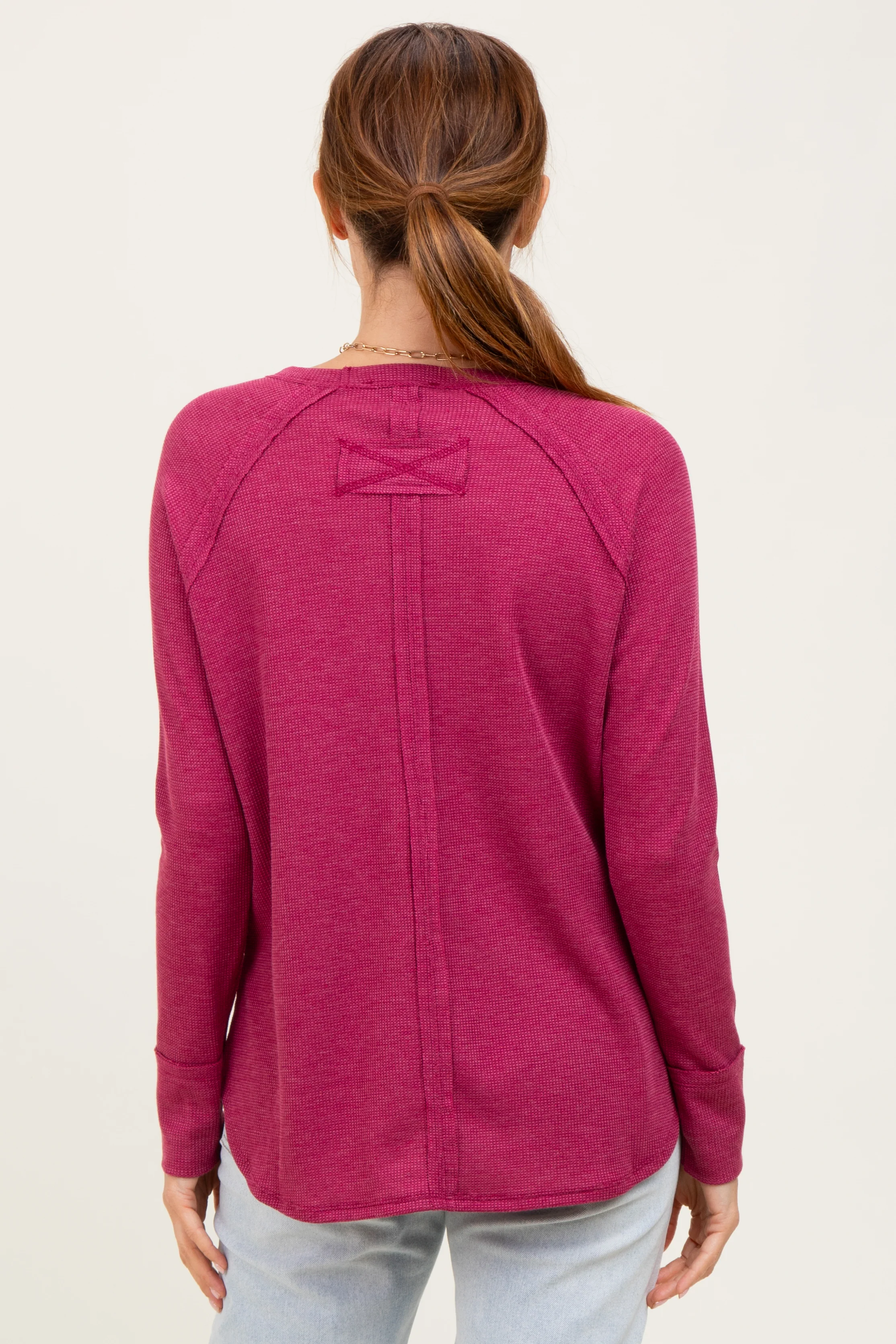 Burgundy Baby Waffle Knit Long Sleeve Top - Image 4