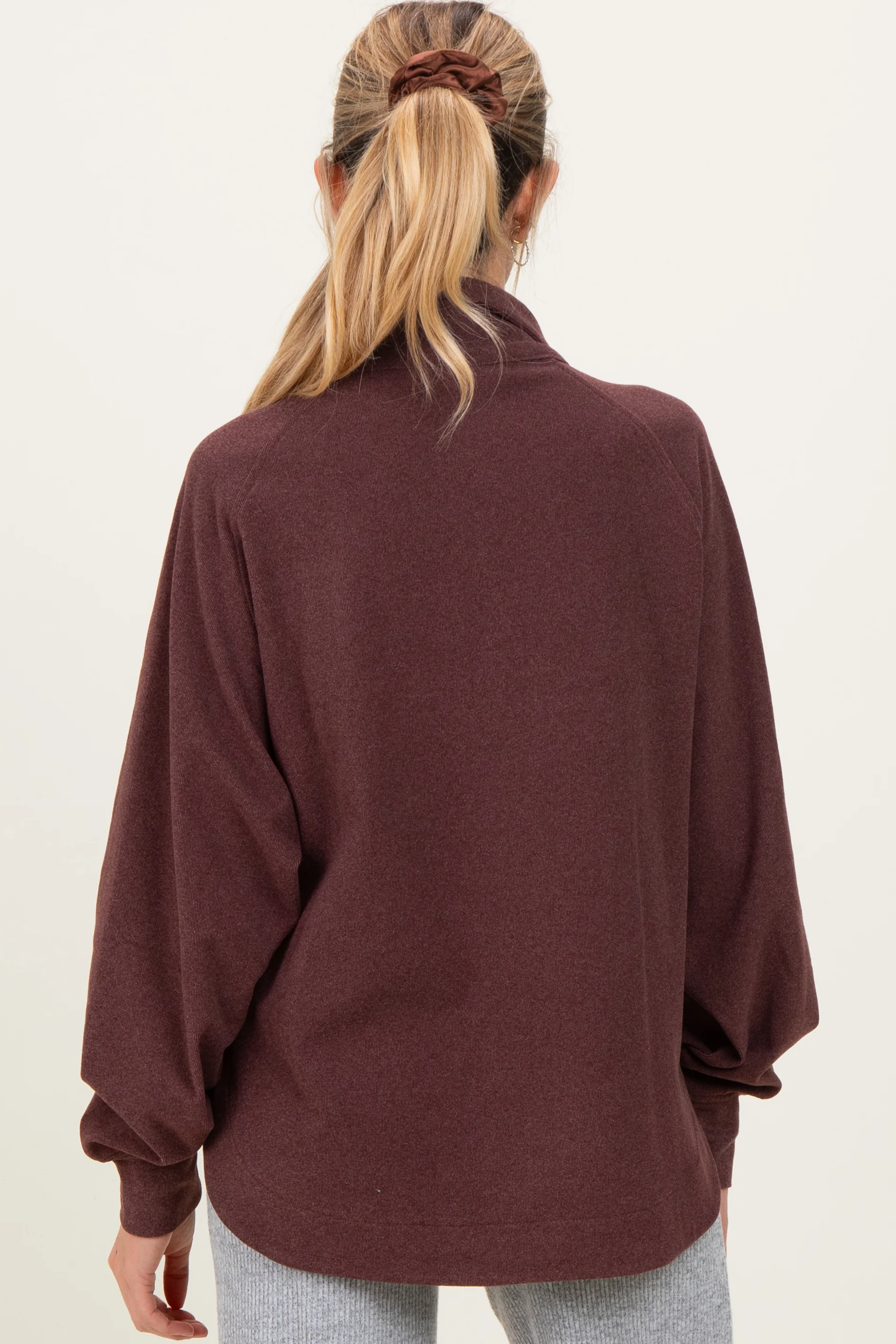 Burgundy Brushed Knit Button Collar Maternity Pullover - Image 4