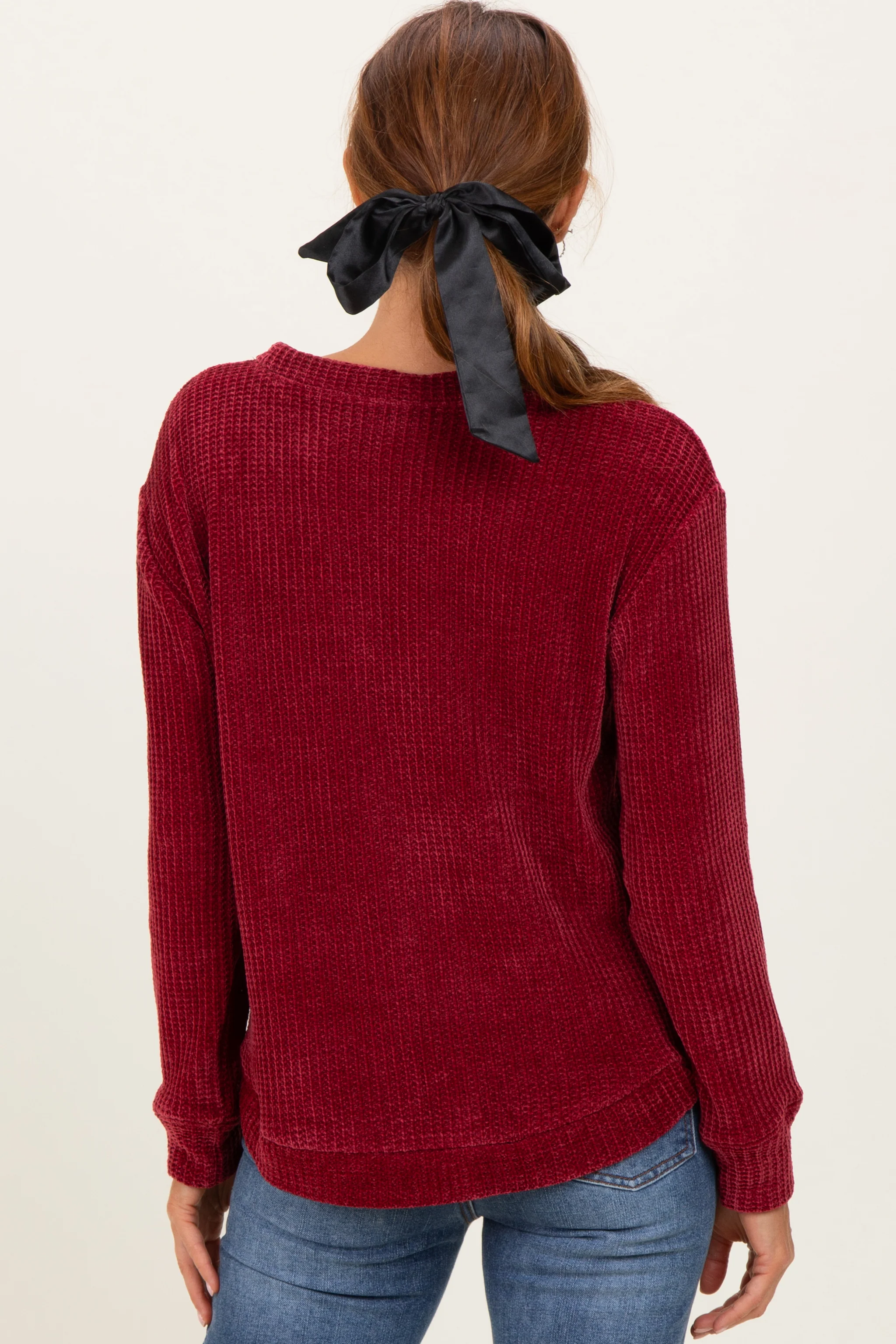 Burgundy Chenille Knit Sweater - Image 4