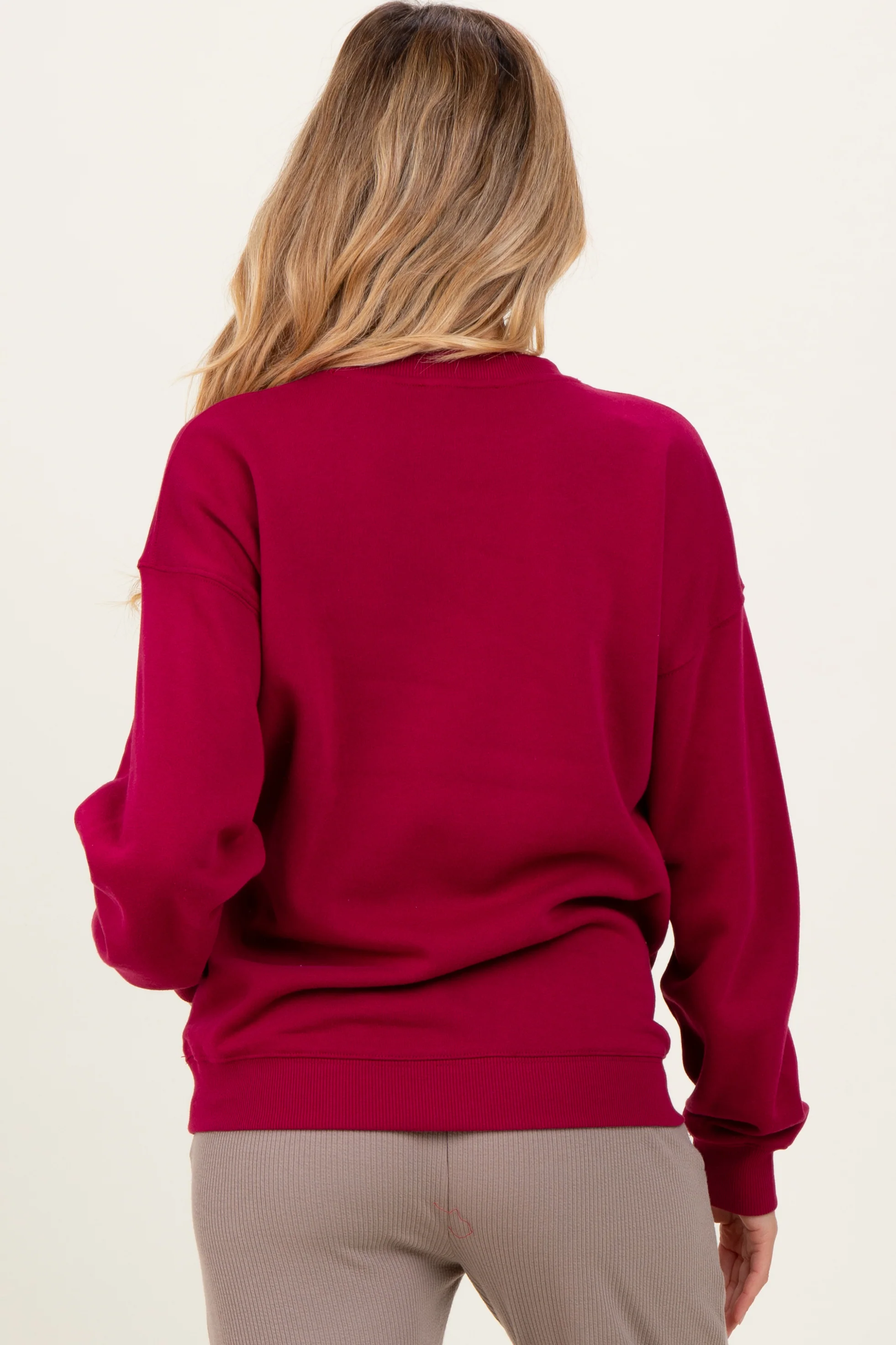 Burgundy Fleece Crew Neck Relaxed Fit Maternity Sweatshirt - Image 3
