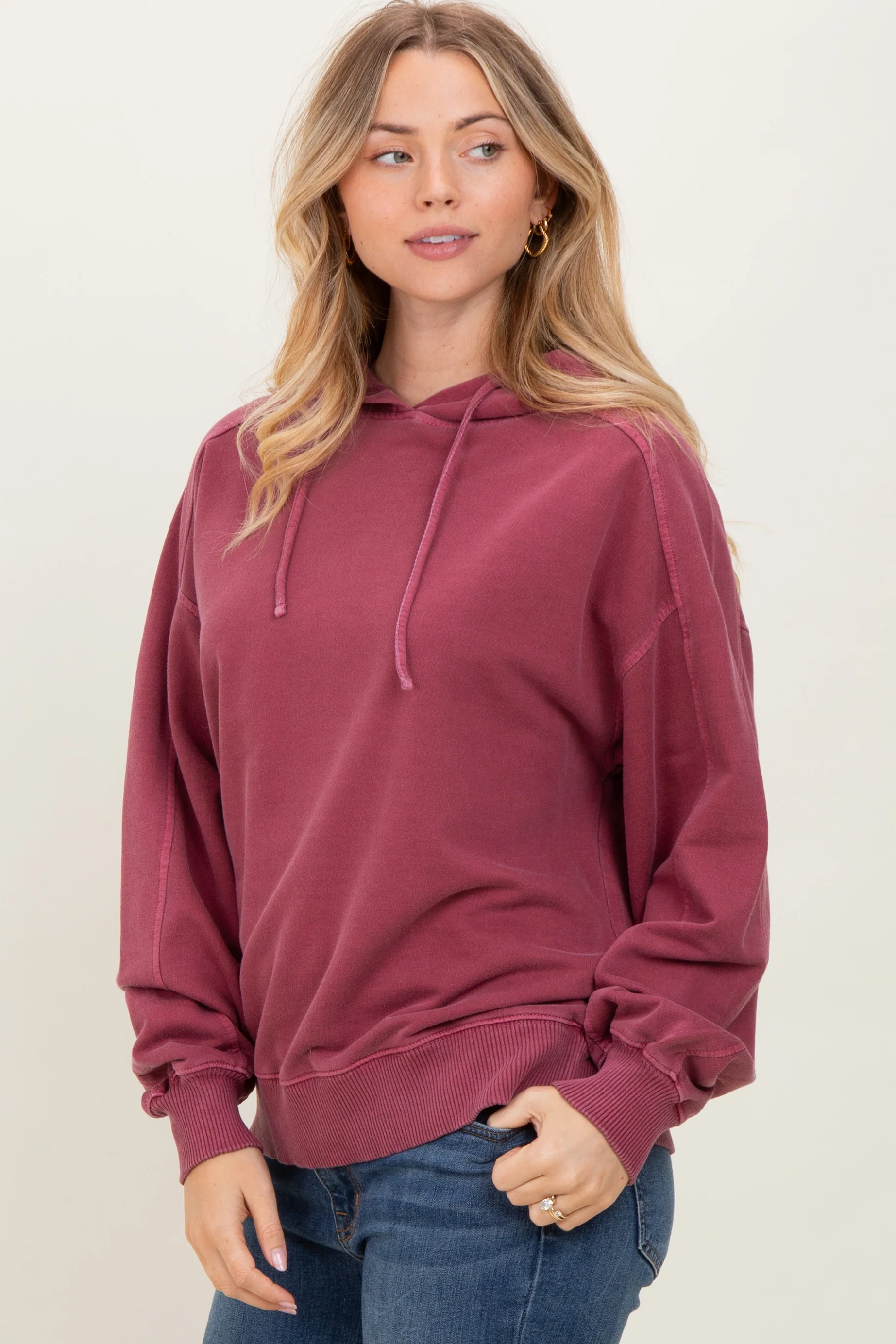 Burgundy French Terry Hooded Sweatshirt - Image 3