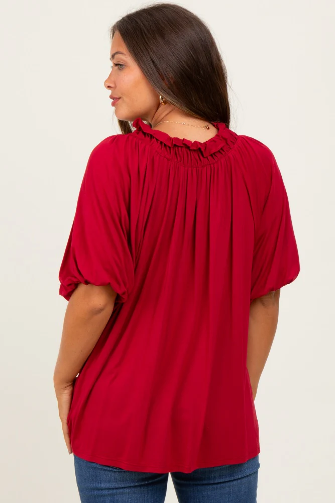 Burgundy Half Balloon Sleeve Maternity Top - Image 5