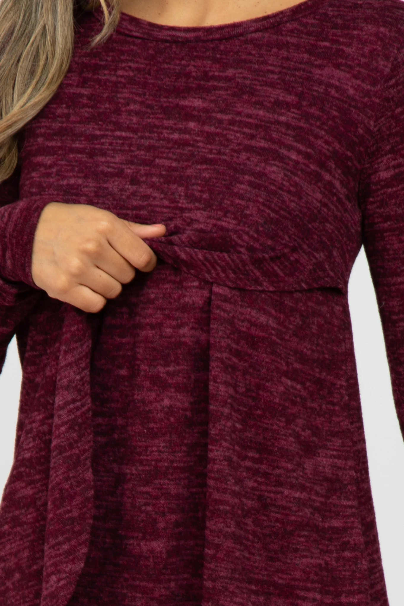 Burgundy Heather Knit Layered Front Nursing Top - Image 5