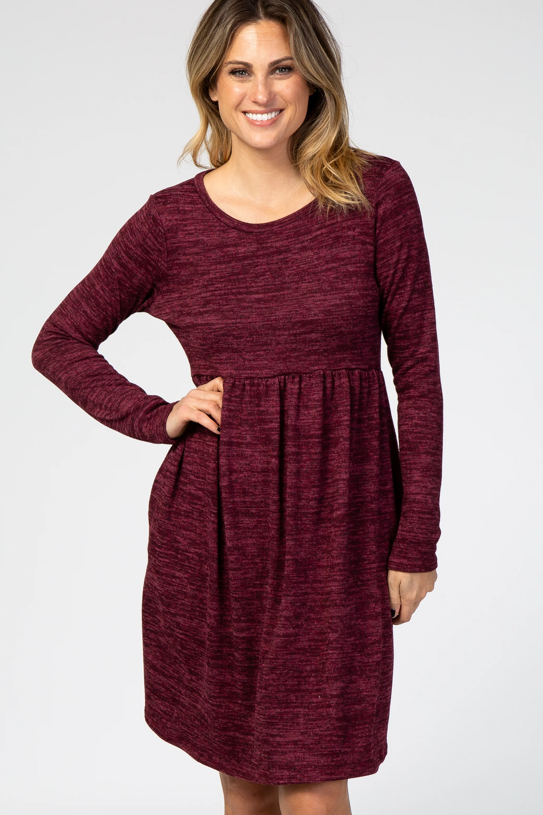 Burgundy Heathered Long Sleeve Knit Dress - Image 2