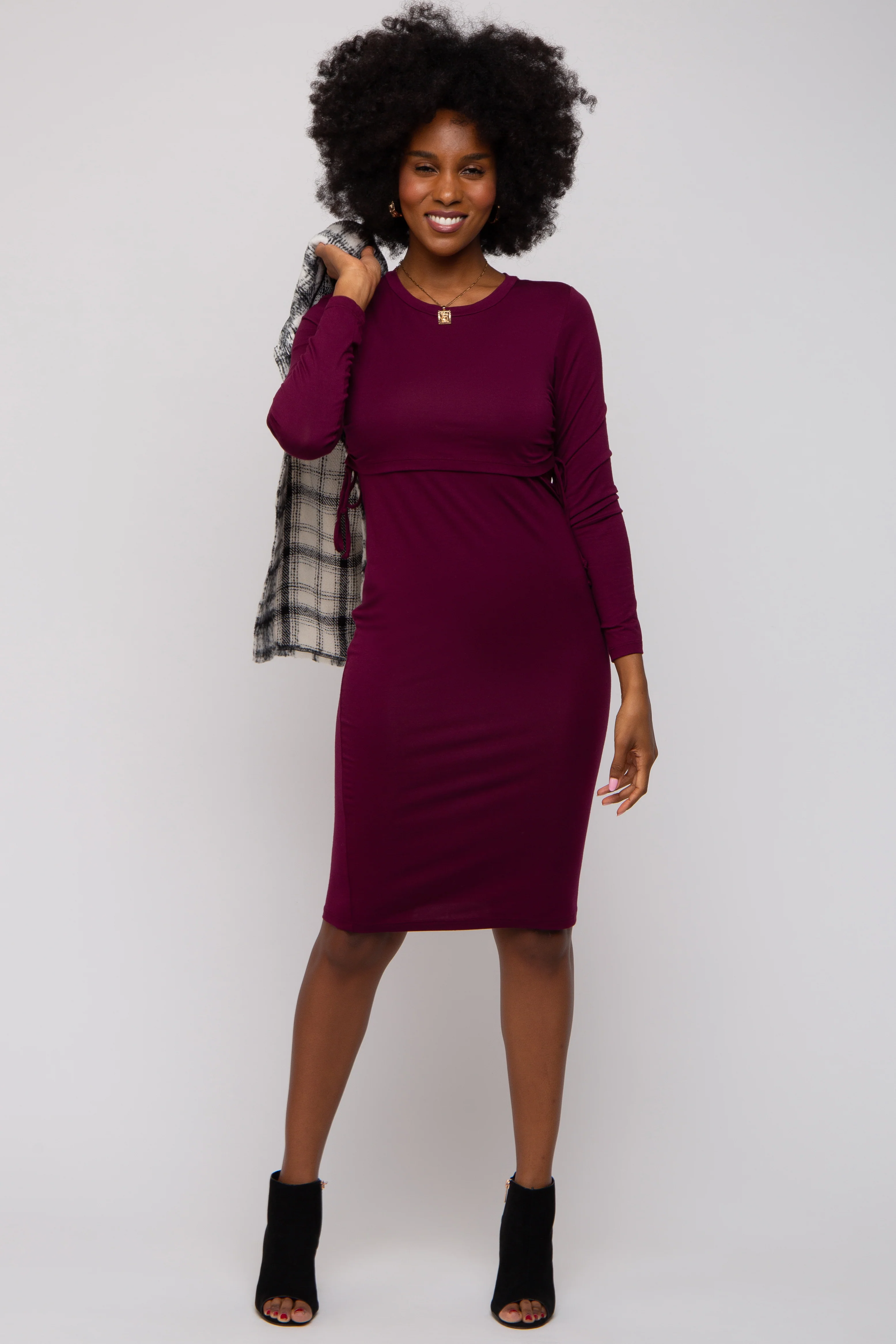 Burgundy Long Sleeve Nursing Dress - Image 6