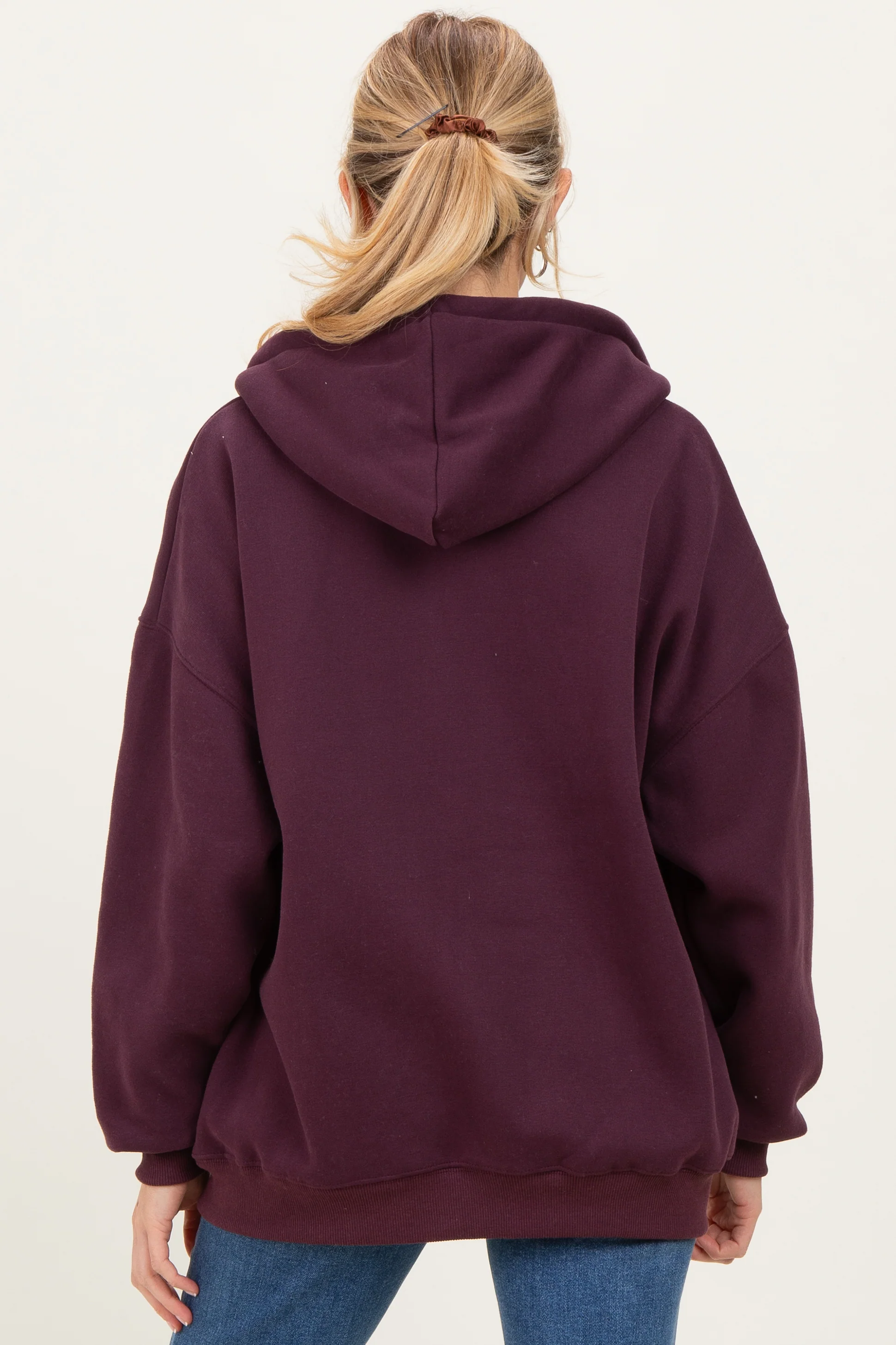Burgundy Oversized Maternity Zip Up Hoodie - Image 3