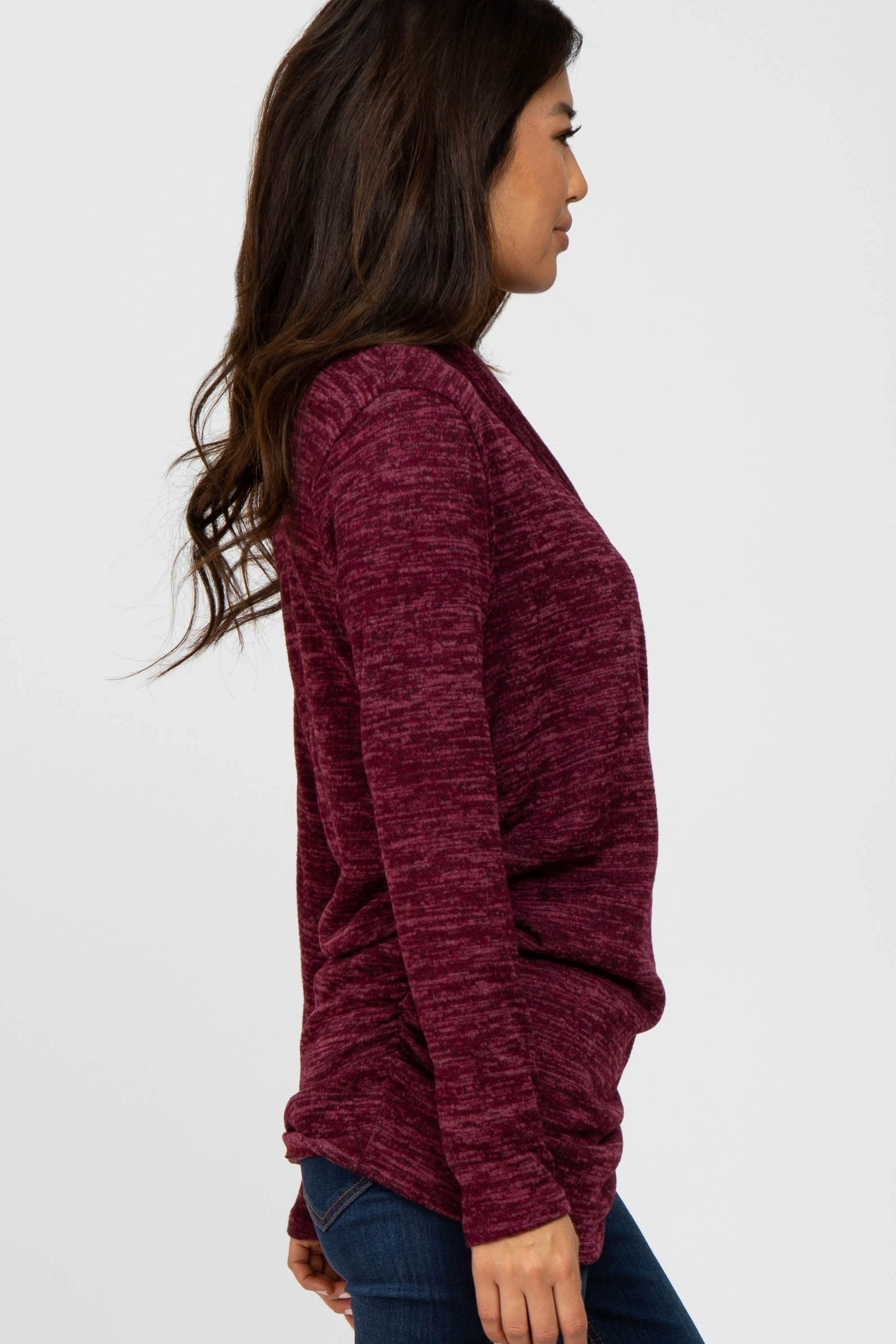 Burgundy Soft Heathered Draped Wrap Nursing Top - Image 2