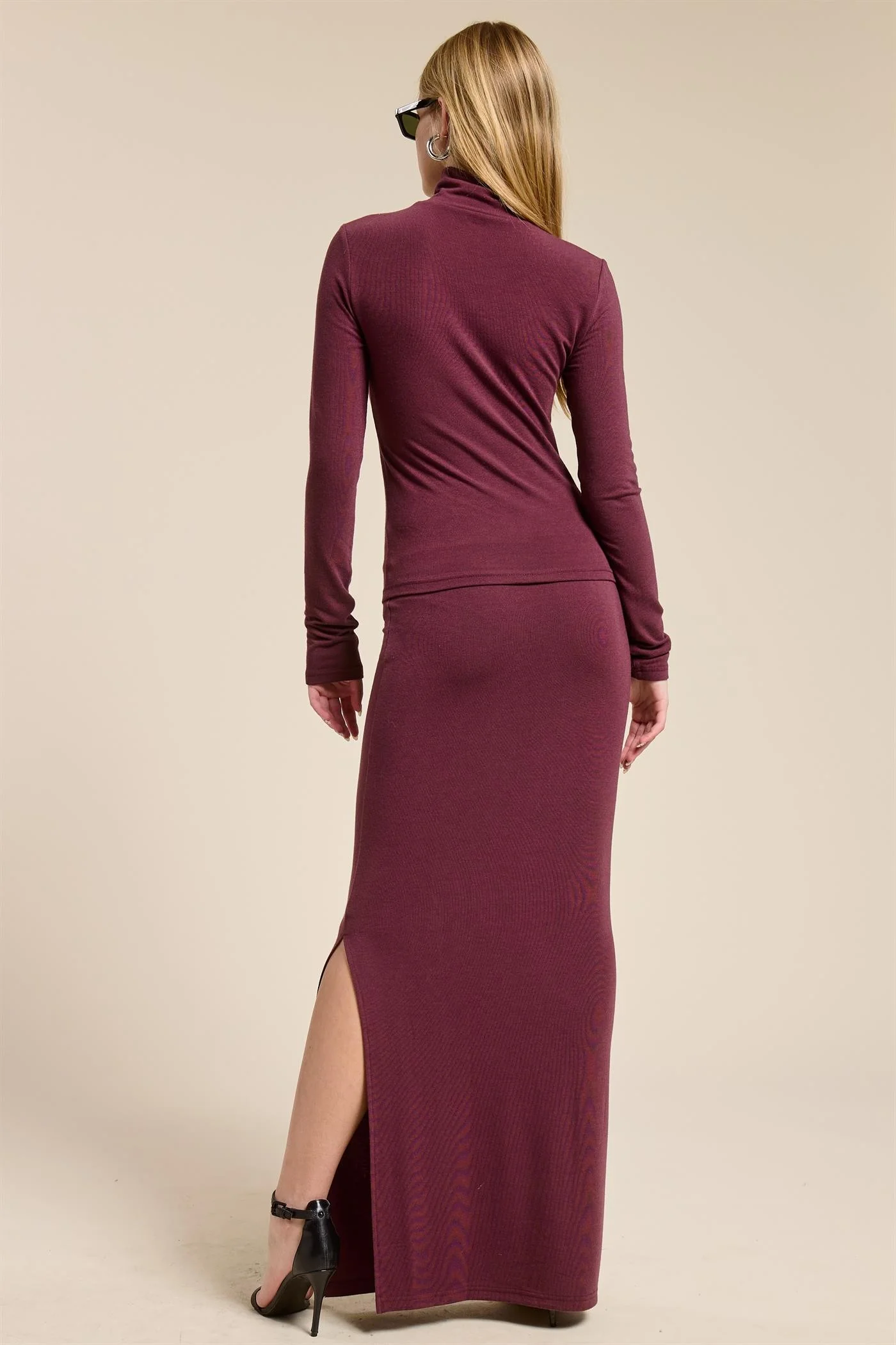 Burgundy Turtleneck Top Maxi Skirt Set - Image 5