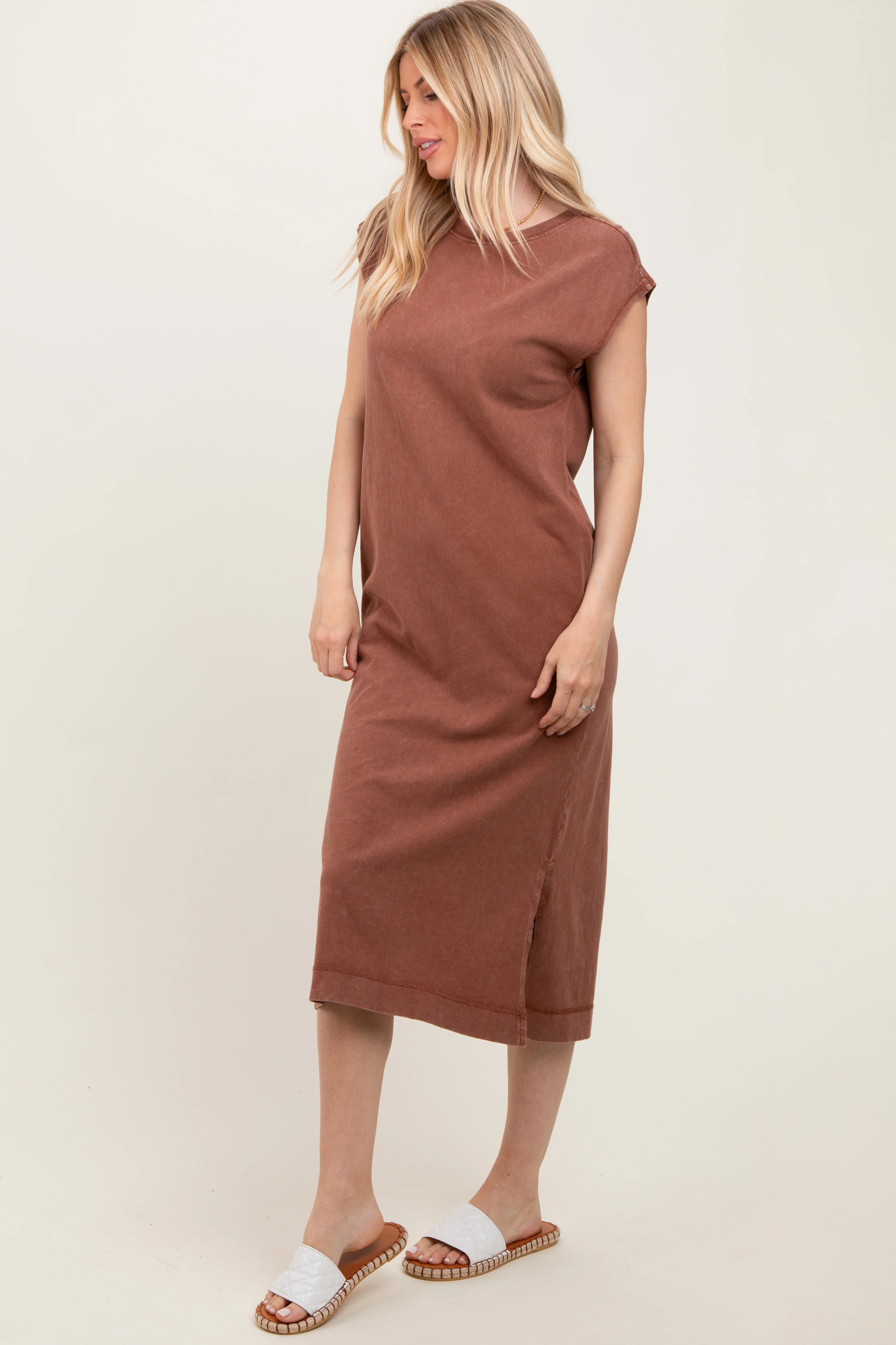 Camel Casual Sleeveless Pocketed Midi Dress - Image 3