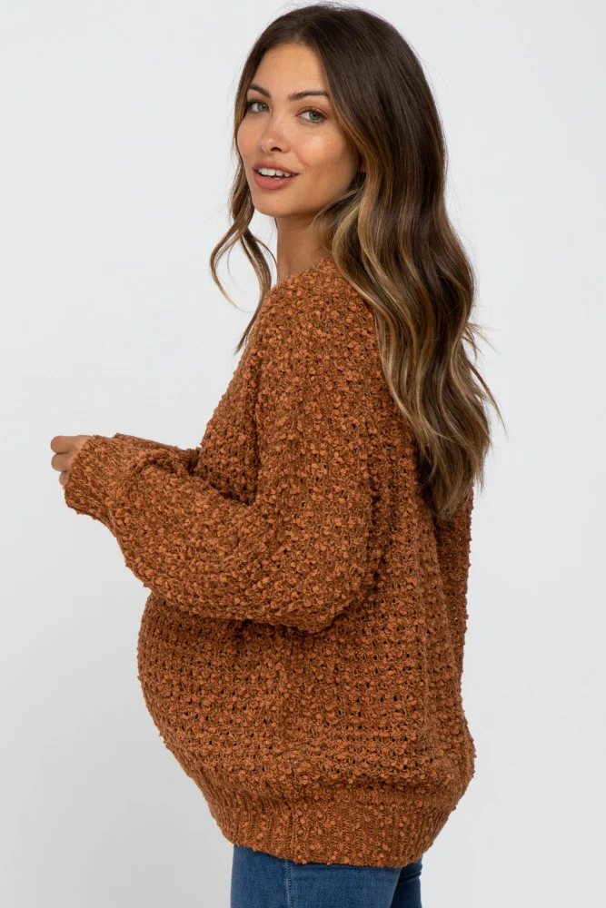 Camel Chunky Knit Maternity Sweater - Image 2