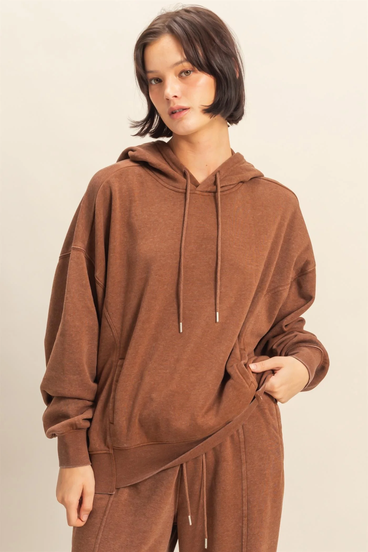 Camel Drop Shoulder Long Sleeve Oversized Maternity Hoodie - Image 4