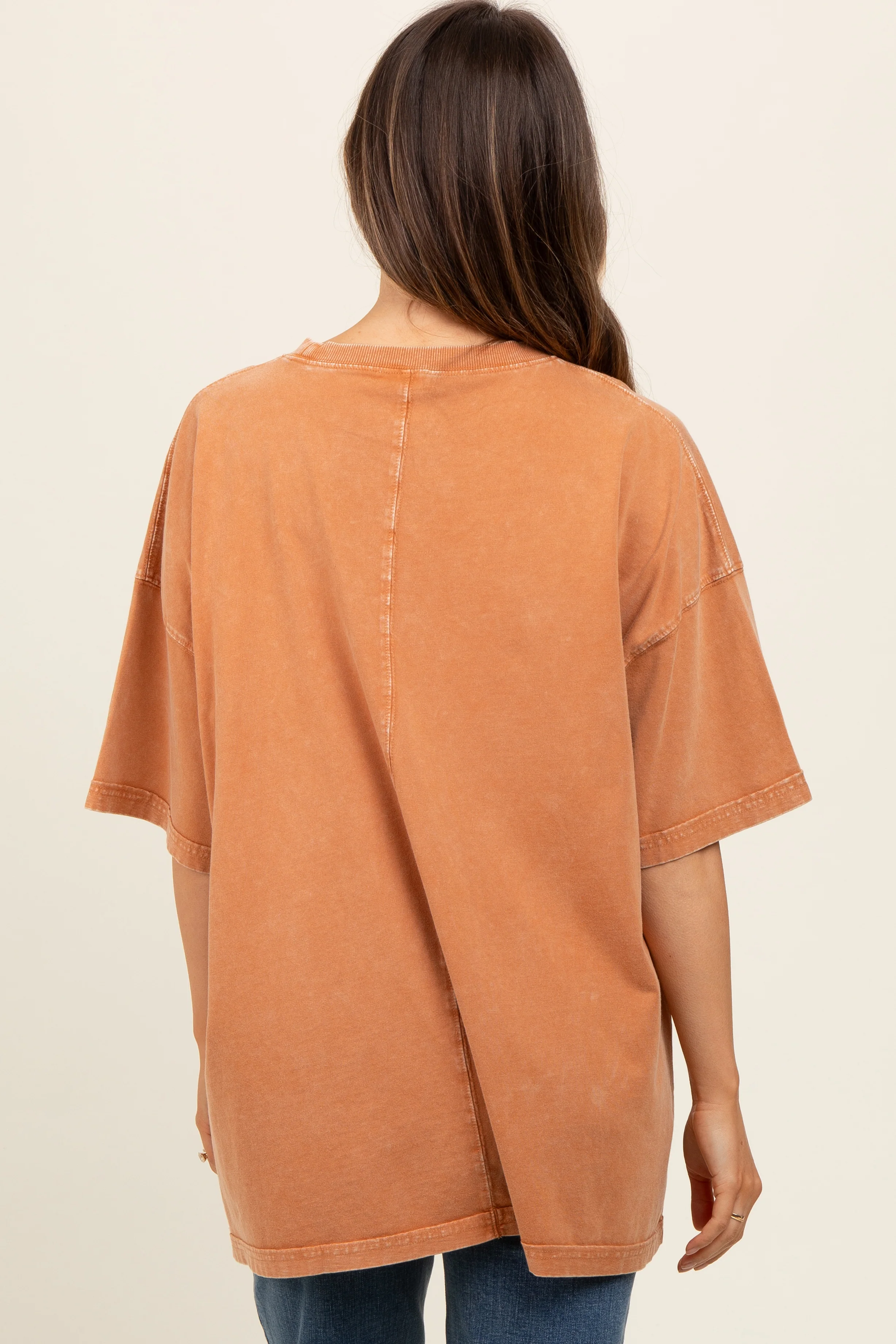 Camel Faded Wash Maternity Short Sleeve Top - Image 3