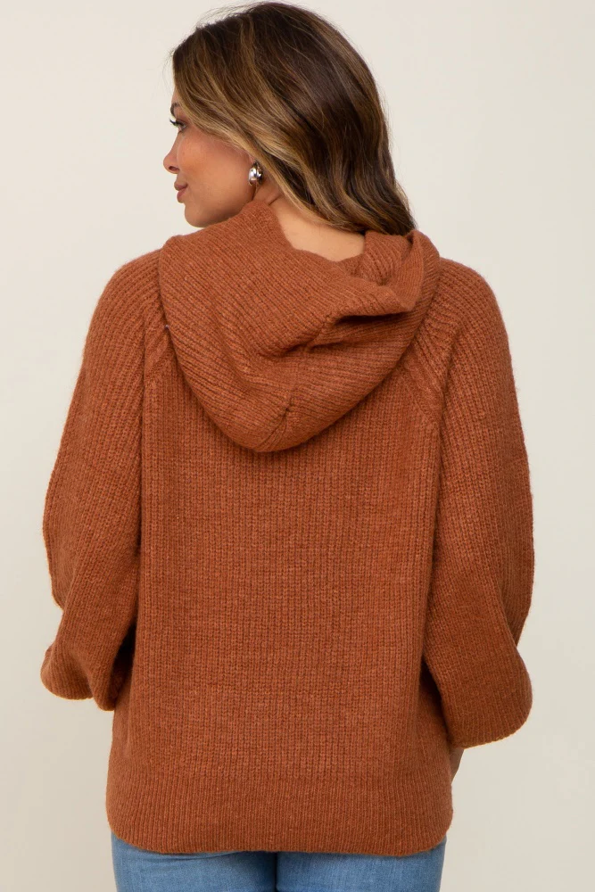Camel Hooded Maternity Sweater - Image 3