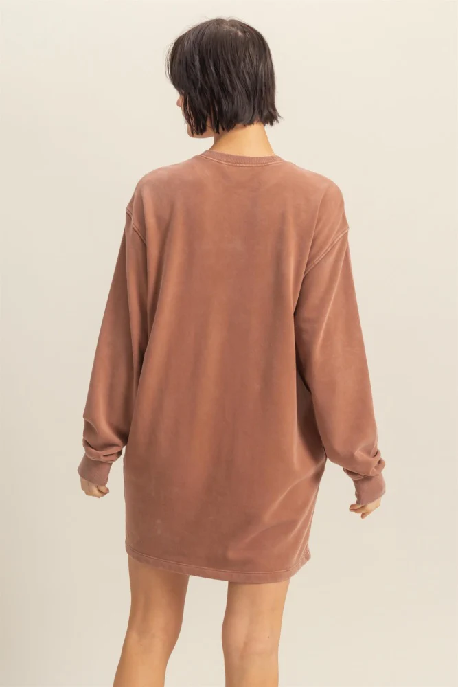 Camel Long Sleeve Oversized Sweatshirt Mini Dress - Image 3