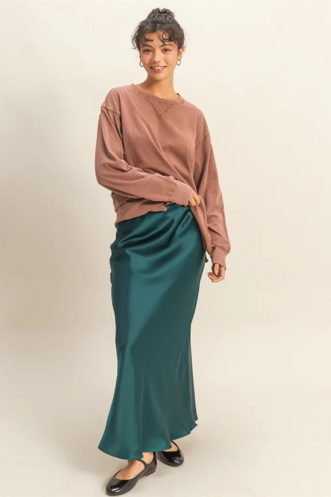 Camel Mineral Washed Drop Shoulder Long Sleeve Top - Image 5