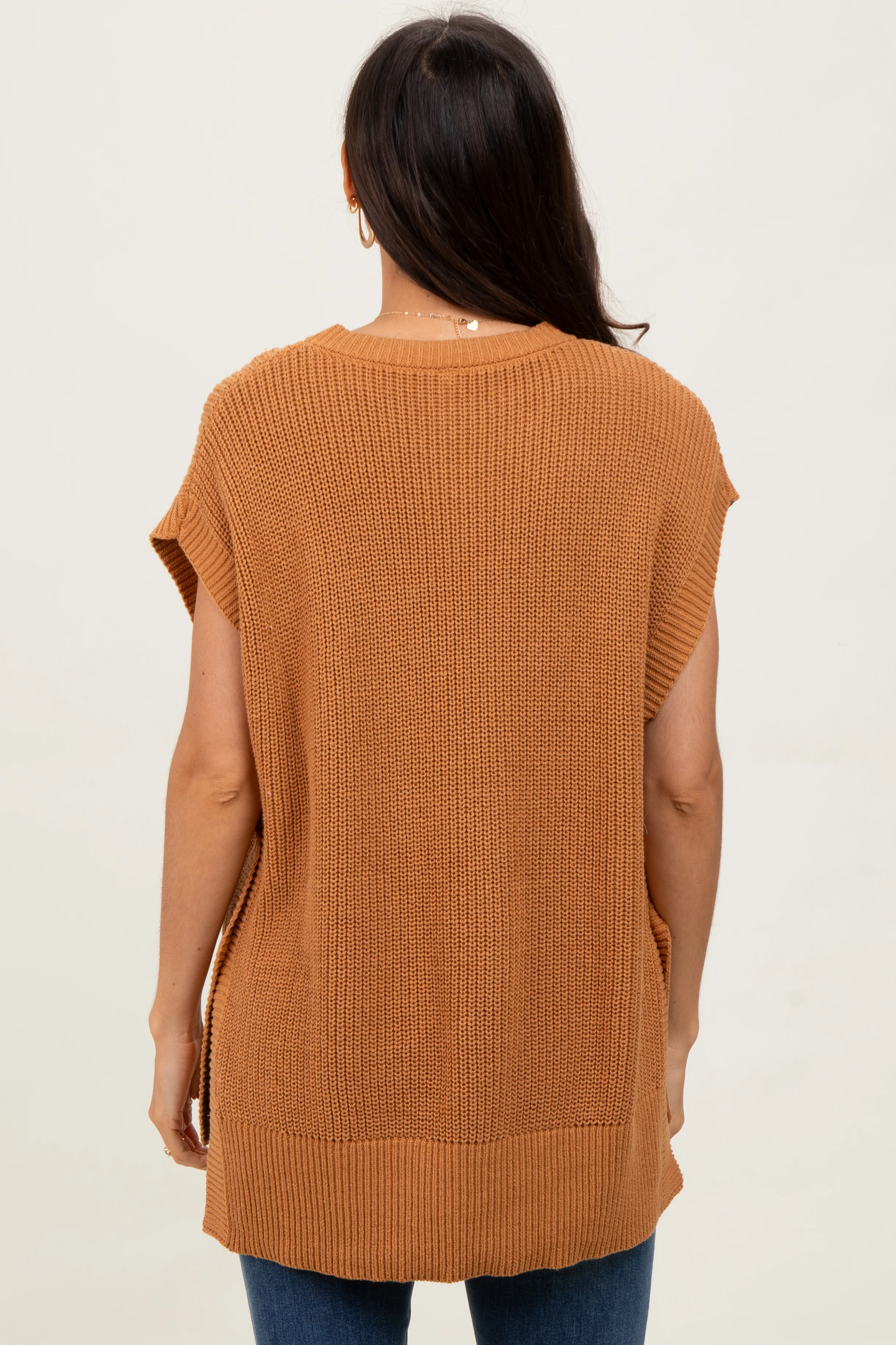 Camel Oversized Side Button Sweater Vest - Image 3