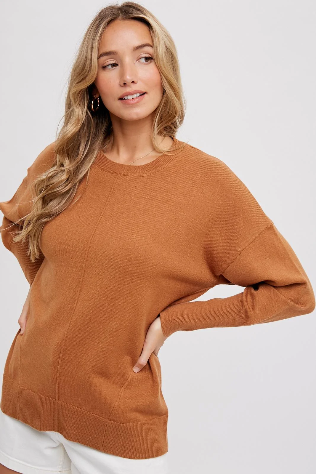 Camel Rib Knit Exposed Seam Maternity Sweater - Image 6