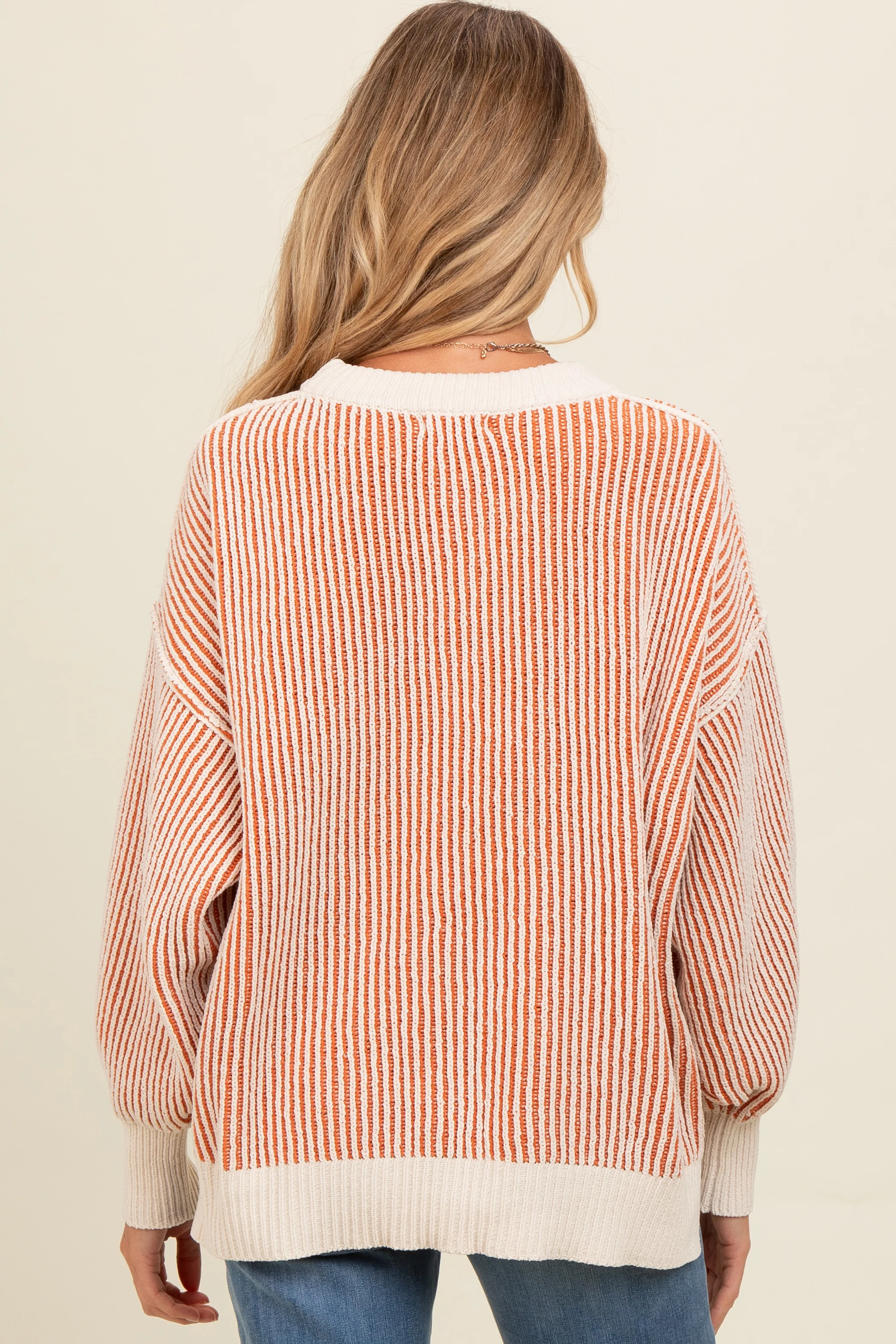 Camel Ribbed Balloon Sleeve Maternity Sweater - Image 3